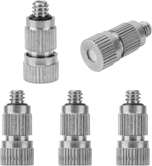 5pcs Brass Misting Nozzles, 3/16in Threaded 0.1mm Orifice High Pressure Spray Mist Nozzle Heads Tips Mister Parts for Outdoor Cooling System Greenhouses Landscaping & Patios