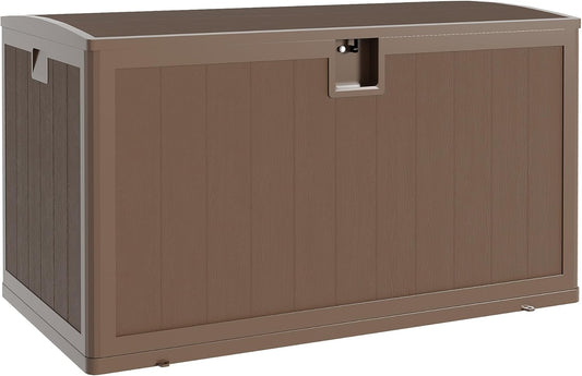 130Gallon Brown Resin Deck Box, Outdoor Storage Box Waterproof Lockable, Patio Deck Box For Package Delivery, Outside Storage Box Container for Furniture Cushions, Garden Tools, Pool Accessories
