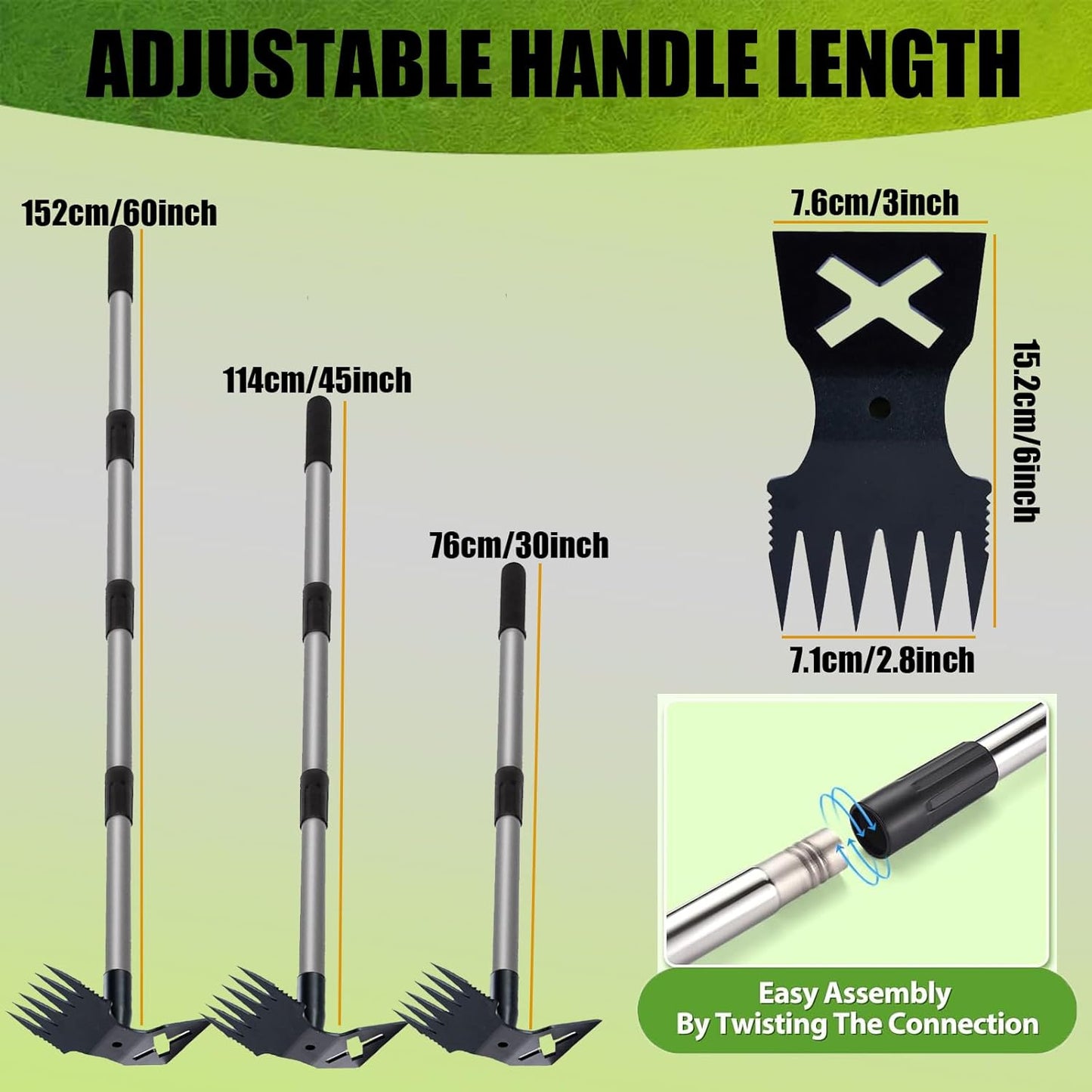 Weed Puller Tool with Long Handle, 60'' Weed Remover Weeding Tool, 2 in 1 Hand Weed Rake and Garden Hoe for Gardening, Uprooting Weeding Tool for Yard, Lawn, Patio, Garden