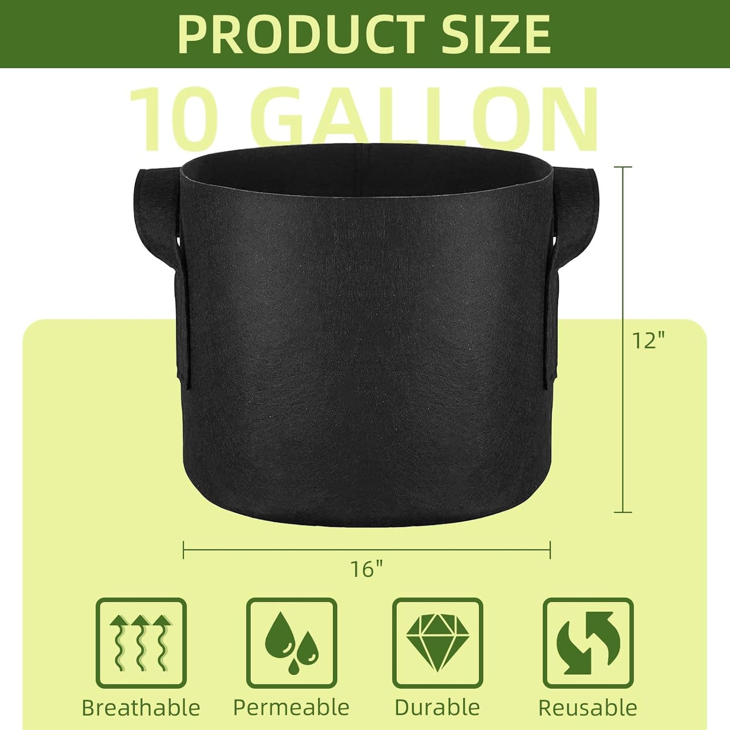 24 Pack 10 Gallon Grow Bags, Heavy Duty Thickened Aeration Fabric Pots with Handles for Vegetable/Flower/Plant