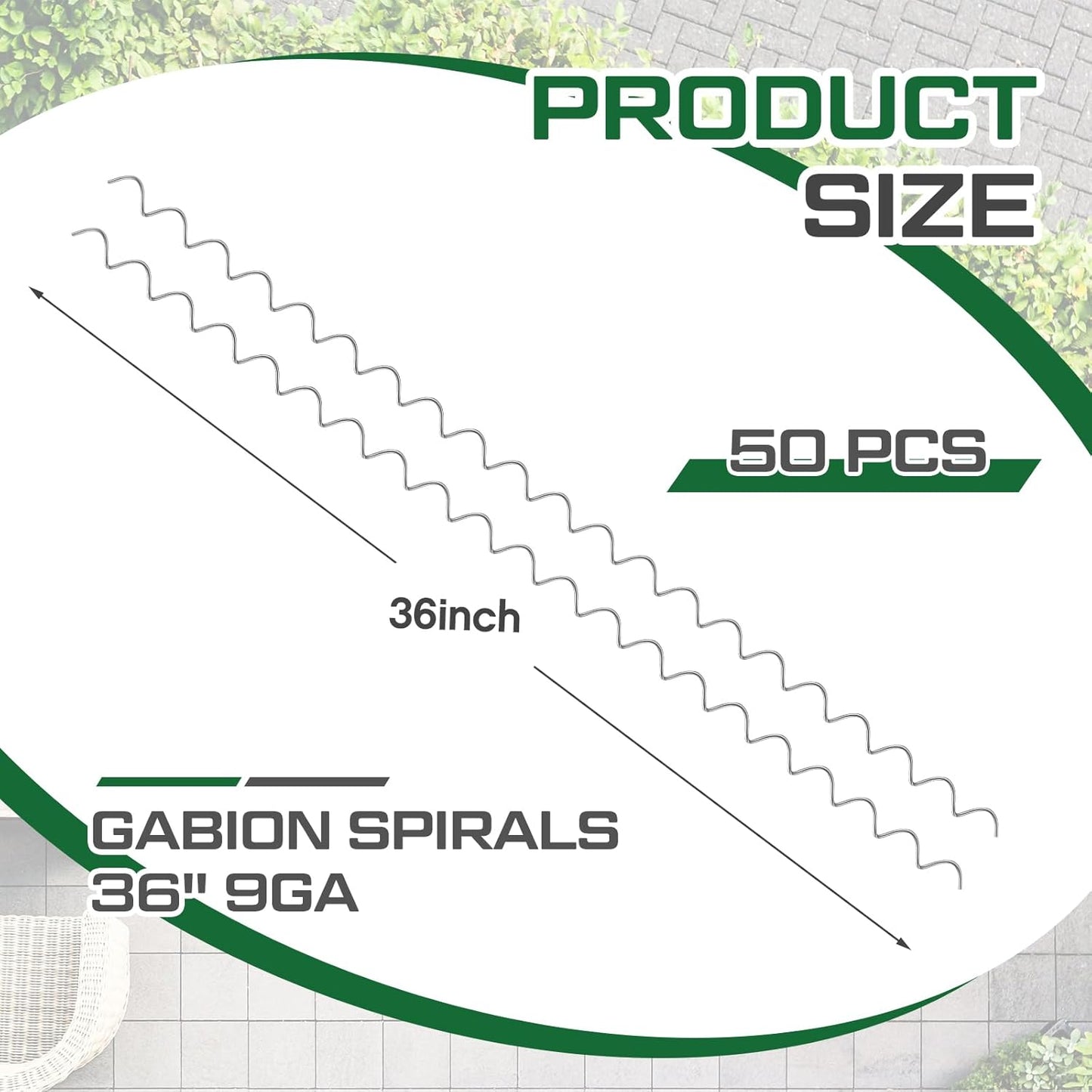 50 Pcs 36" x 2" Gabion Cages Spirals 9ga Galvanized Steel Gabion Spirals Wire for Gabion Cage Install and Connected Stone Gabion Basket Spirals for Garden Projects Quick and Easy Construction