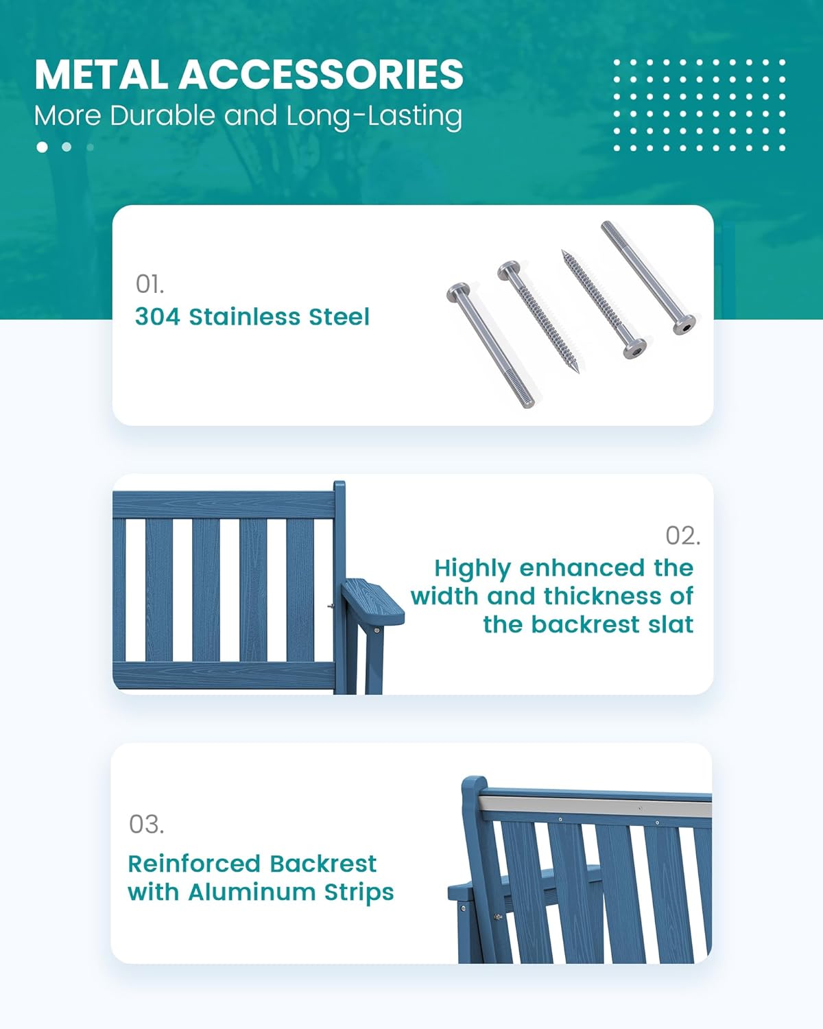 SERWALL Outdoor Bench, HDPE Outdoor Benches Weatherproof, 2-Person Garden Bench with 660 lbs Weight Capacity, Patio Benches for Outdoors, Garden, Porch, Backyard and Park, Navy Blue