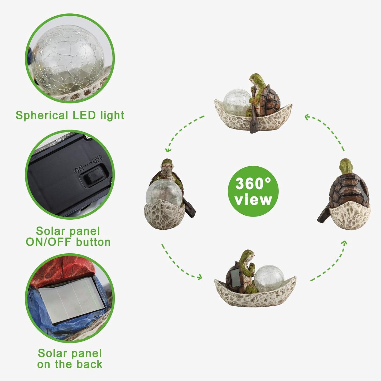 Garden Statue of Turtle,Garden Decor Tortoise Figurine,Turtle Outdoor Statue,Solar Tortoise Decor for Patio,Balcony,Yard,Lawn Ornament,Perfect Gardens Gift