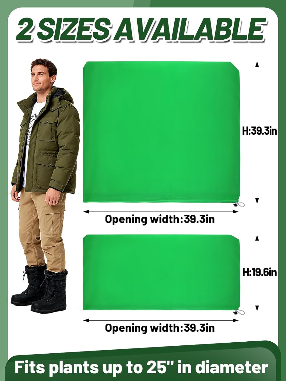 ANPHSIN 12 Pcs 39.3in x 39.3in Plant Covers Freeze Protection - Winter Shrub Plant Protection Bags, Frost Blankets Cloths with Drawstring for Outdoor Garden Plants, Green