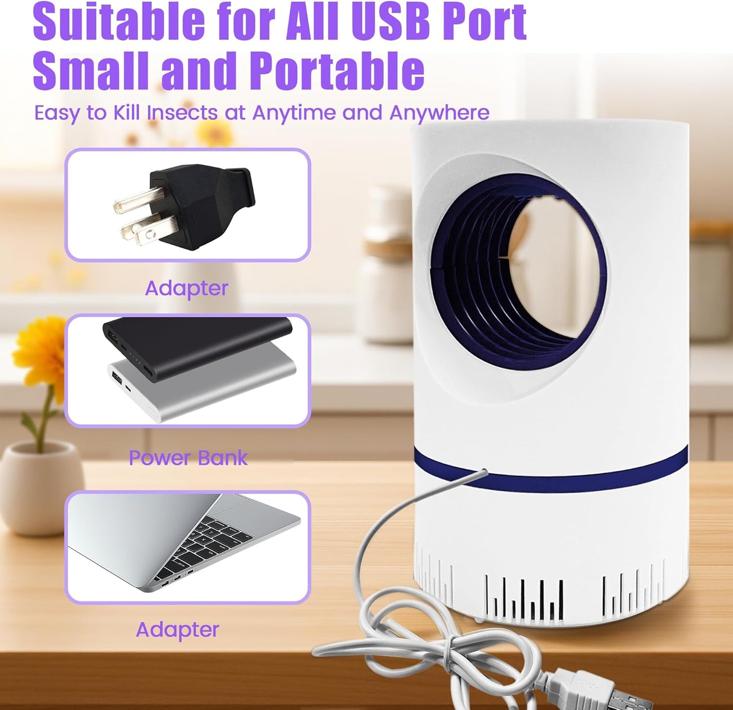 Flying Insect Trap Fruit Fly Traps Fan Powered Indoor Bug Catcher for Mosquitoes, Gnats, Moths & Fruit Flies, Silent & Effective (1, White)