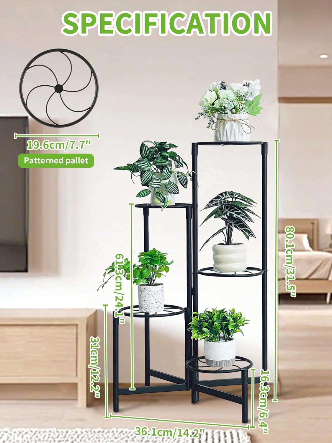 Corner Plant Stand Indoor Outdoor Tall Metal Flower Pot Stands for Multiple Plants 5 Tier Heavy Duty Plant Shelf for Patio Garden Balcony Living Room Bedroom Black Kite