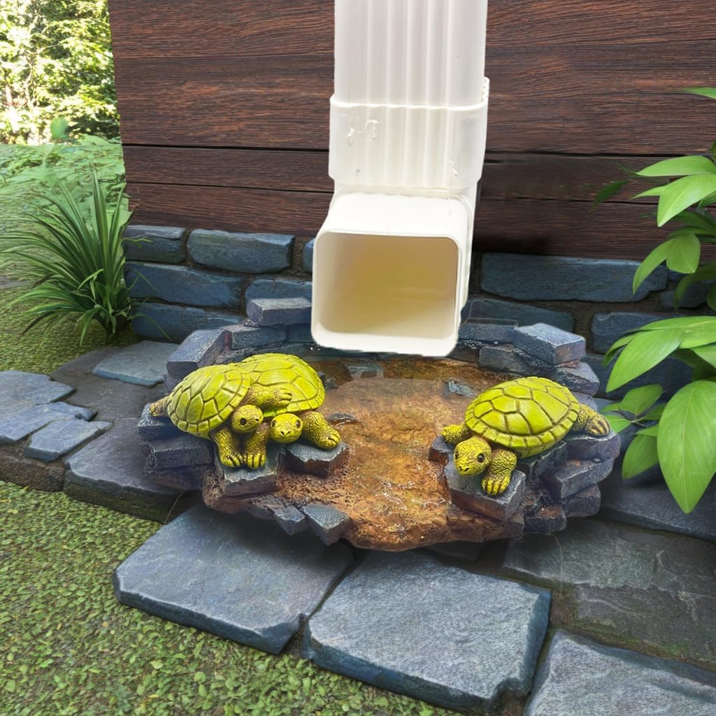Turtle Splash Block - Decorative Resin Gutter Downspout Diverter, 9” x 6.7”, Durable Water Flow Protector for Yard, Garden & Patio, Functional Outdoor Tortoise Statue for Rainwater Drainage