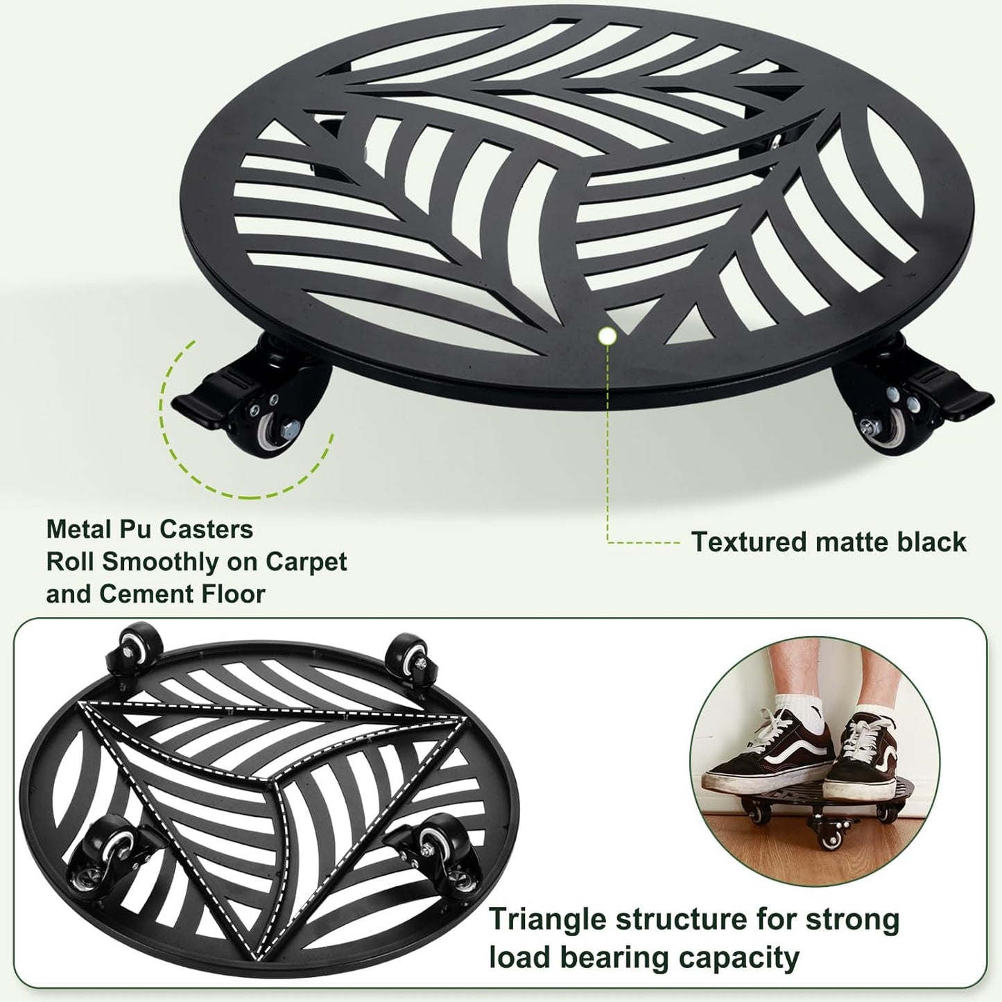 1 Pack 16 inches Extra-large Metal Plant Caddy with Wheels Heavy-duty Iron Rolling Plant Stand with Casters Indoor Outdoor Wheeled Plant Roller Base Pot Movers Plant Dolly Coaster Trolley Black