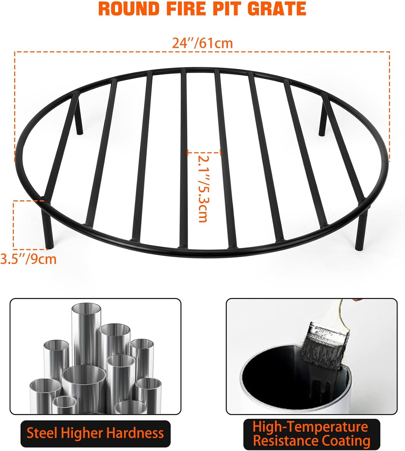 only fire Round Fire Pit Grate with 4 Legs for Outdoor Campfire Grill Cooking, 24 Inch