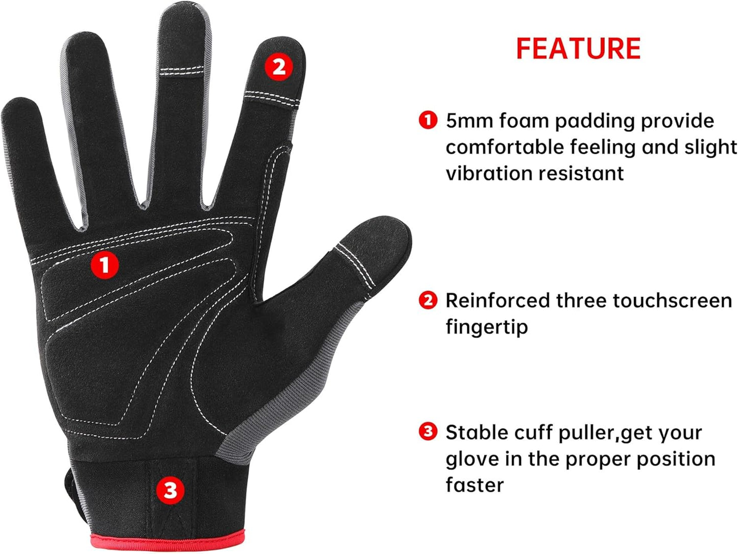 DULFINE Flex Grip Mechanic Work Gloves for Men,Black and Red Utility Safety Working Gloves Touch Screen,Excellent Grip,Ideal for Working on Cars and Outdoor Jobs(Small)
