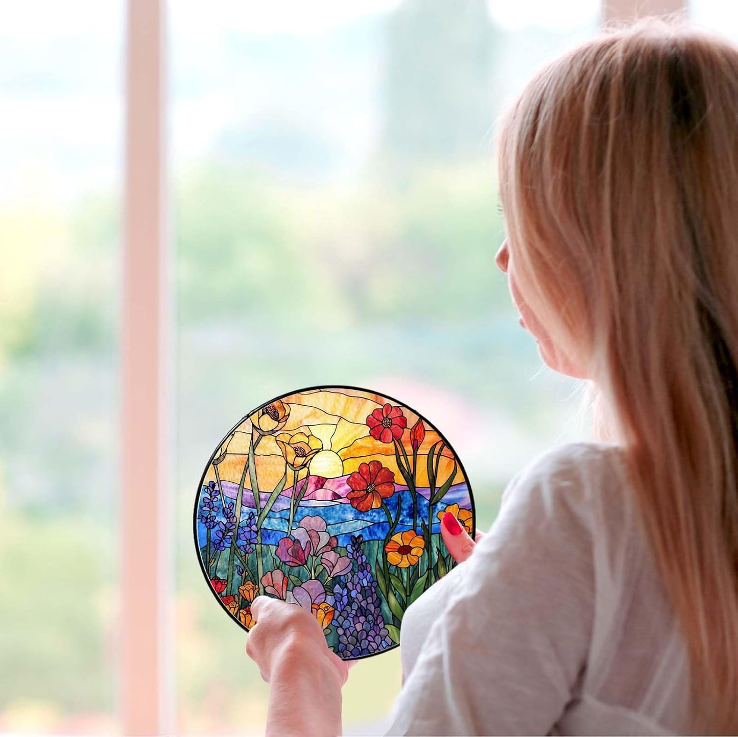 Wildflowers Sun Catcher Stained Glass Window Hanging Plant Lover Gifts for Women Wildflowers Wall Decor Handmade Sun Catcher Decoration for Window Garden Home Christmas & Birthday Gifts