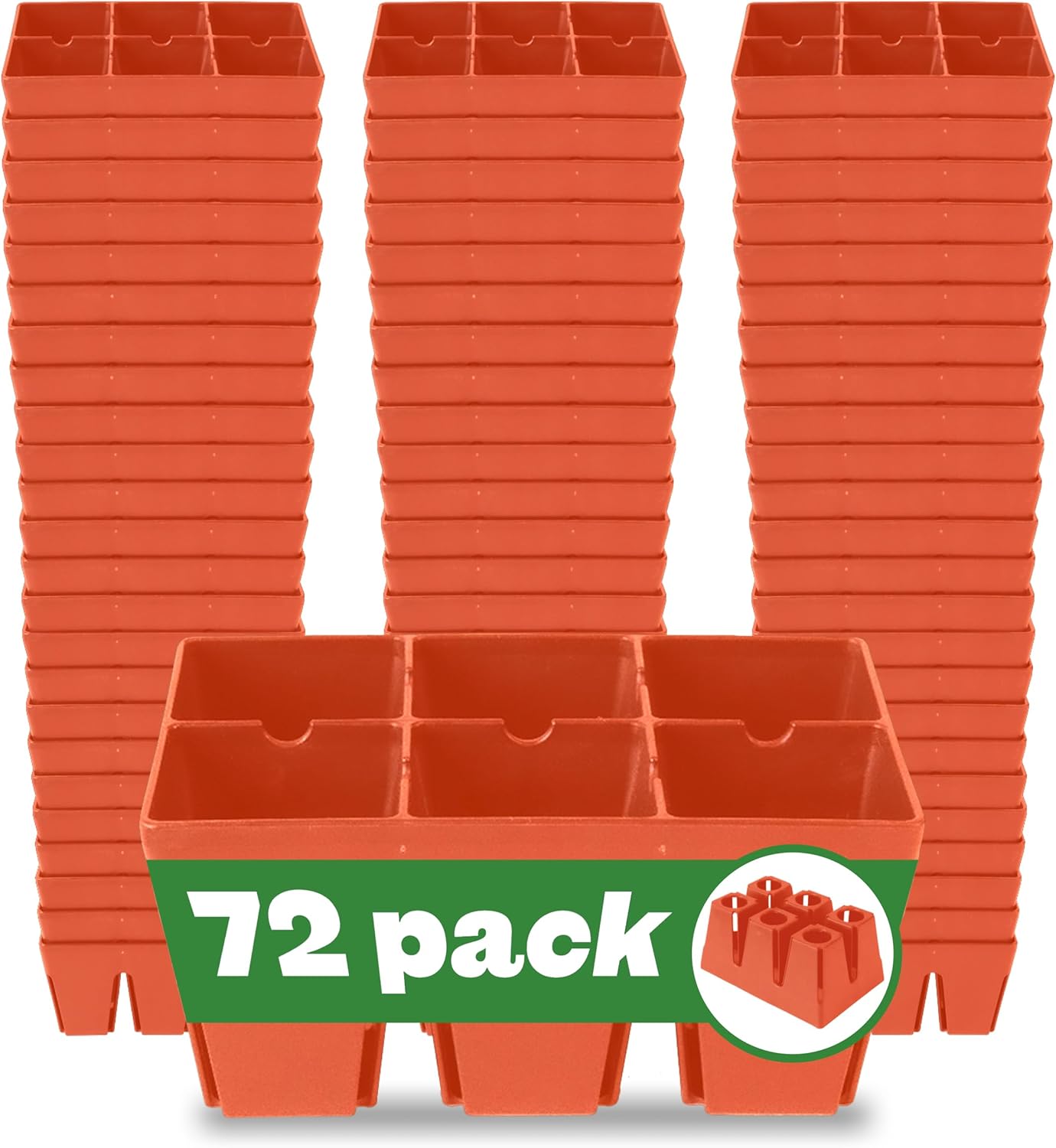 Epic Gardening Reusable Seed Starter Tray - 6 Cell/72 Seedling Starter Trays - Easy Watering, Indoor Greenhouse, Plant Starter, Gardener-Friendly for Seedlings | UV-Treated & BPA-Free - Terracotta