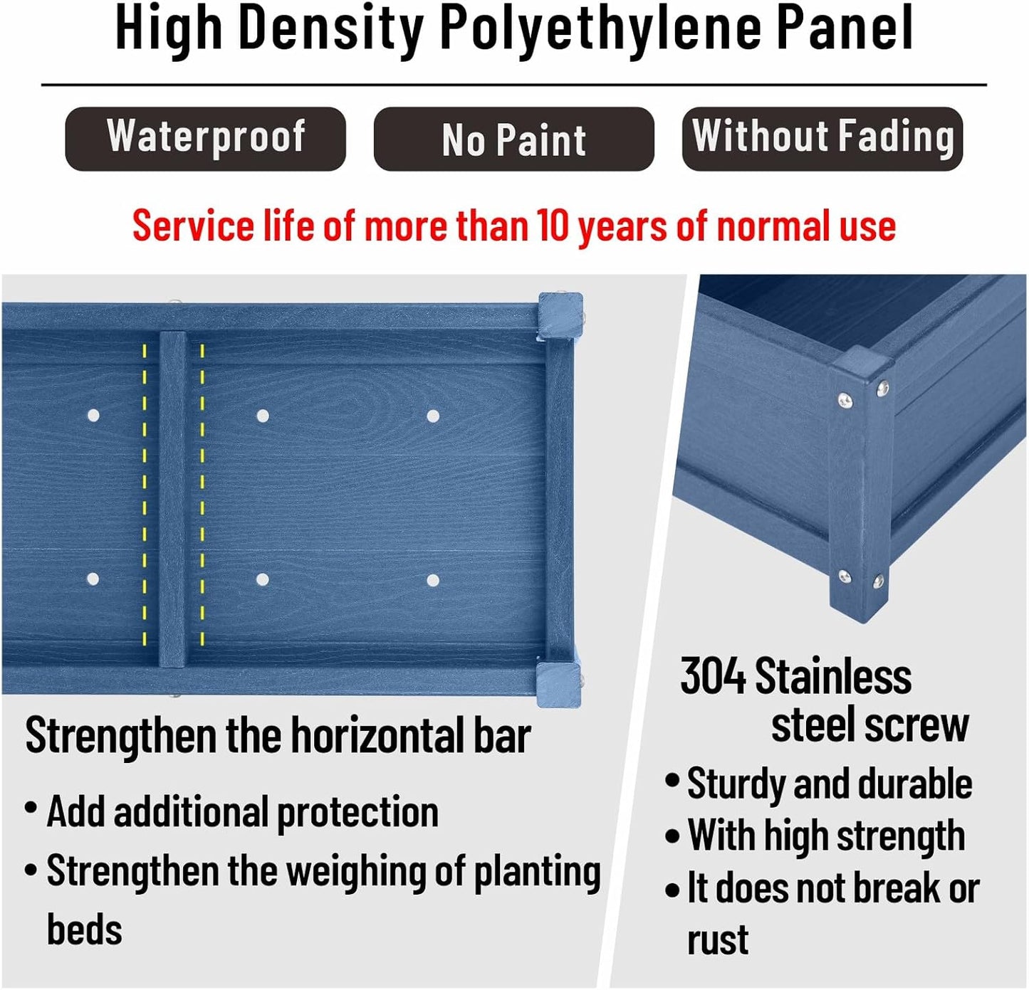 HDPE Raised Planter Box Outdoor,Rot-Resistant and Non-Cracking,Raised Beds for Gardening 29.5 * 14.4 * 9.8 in for Yard,Lawn,Outdoor Planter Boxes Rectangle with Drainage Holes Navy