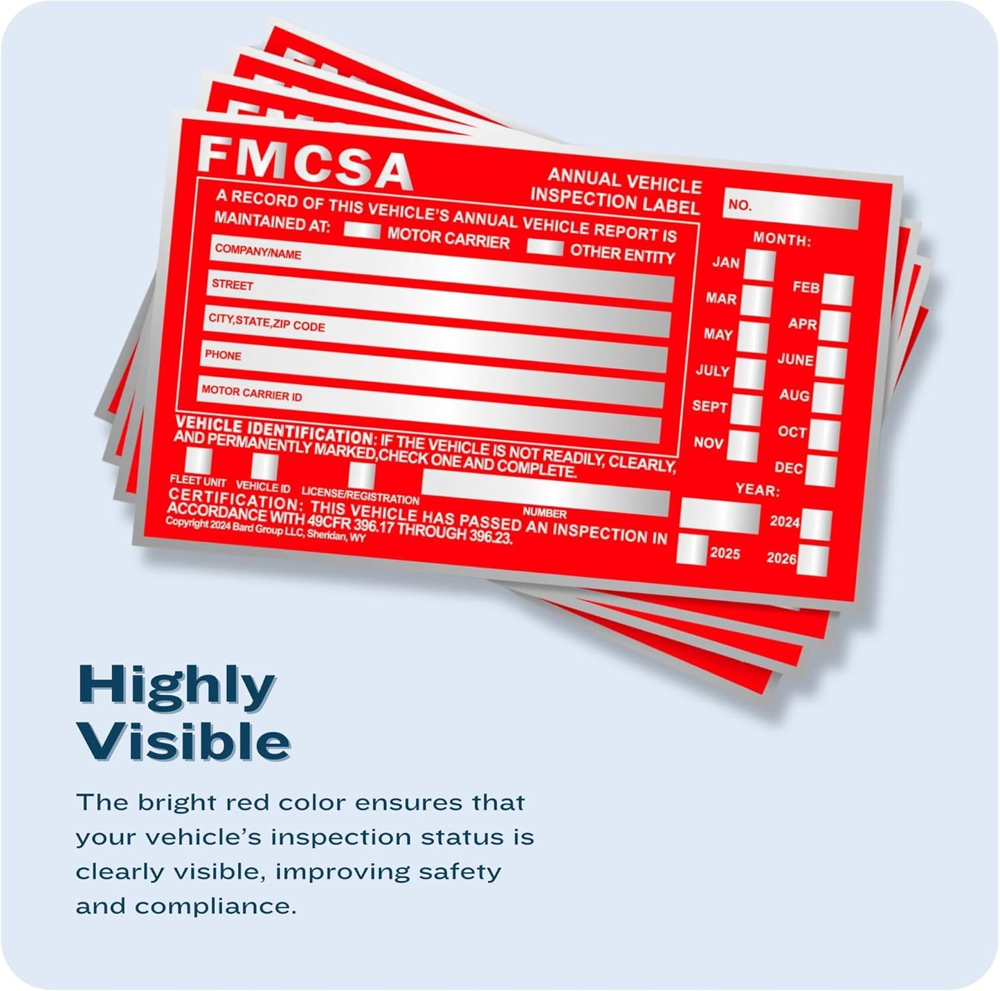 40-Pack DOT Compliant Aluminum Annual Vehicle Inspection Label – Red FMCSA Label with Punch Boxes