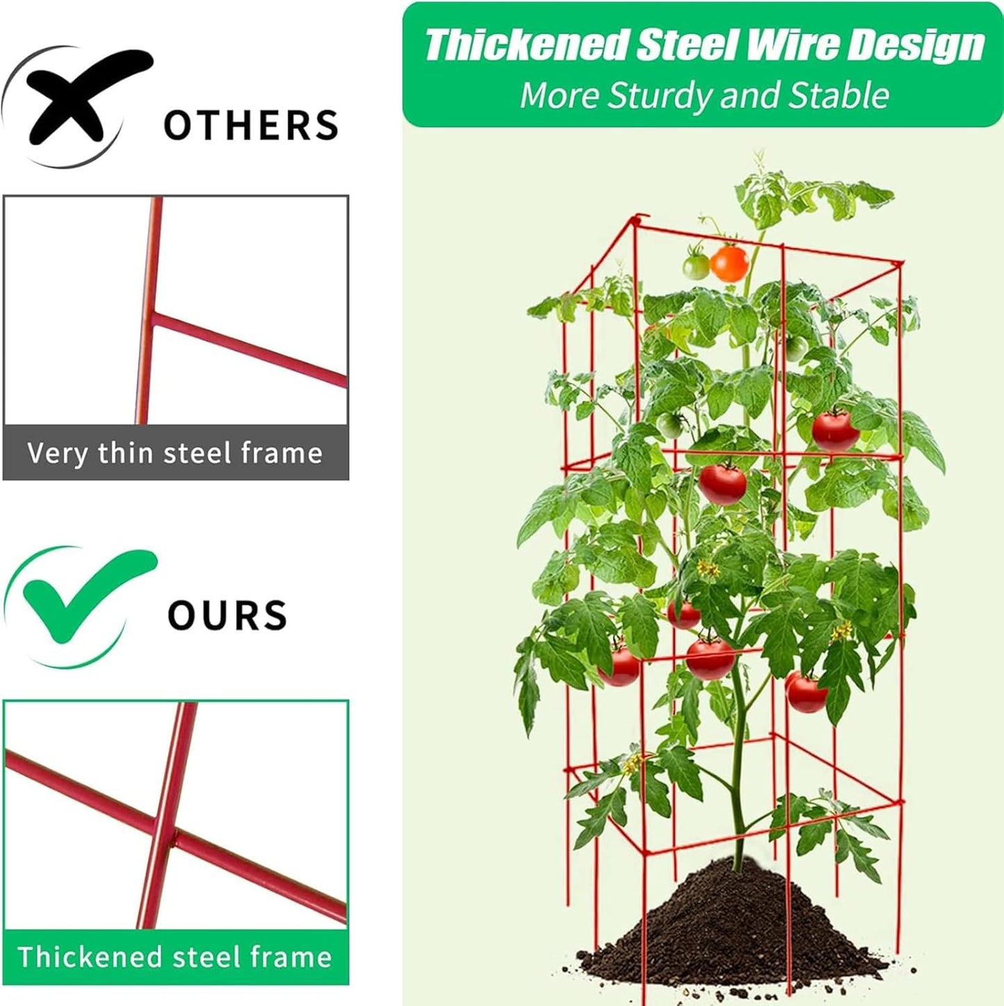 DoCred 4 Pack Tomato Cage, Folding Tomato Cage Heavy Duty Metal Square Tomato Cages Coated Steel Garden Plant Support Stake Tower for Climbing Vegetables, Plants, Flowers, Steel Red