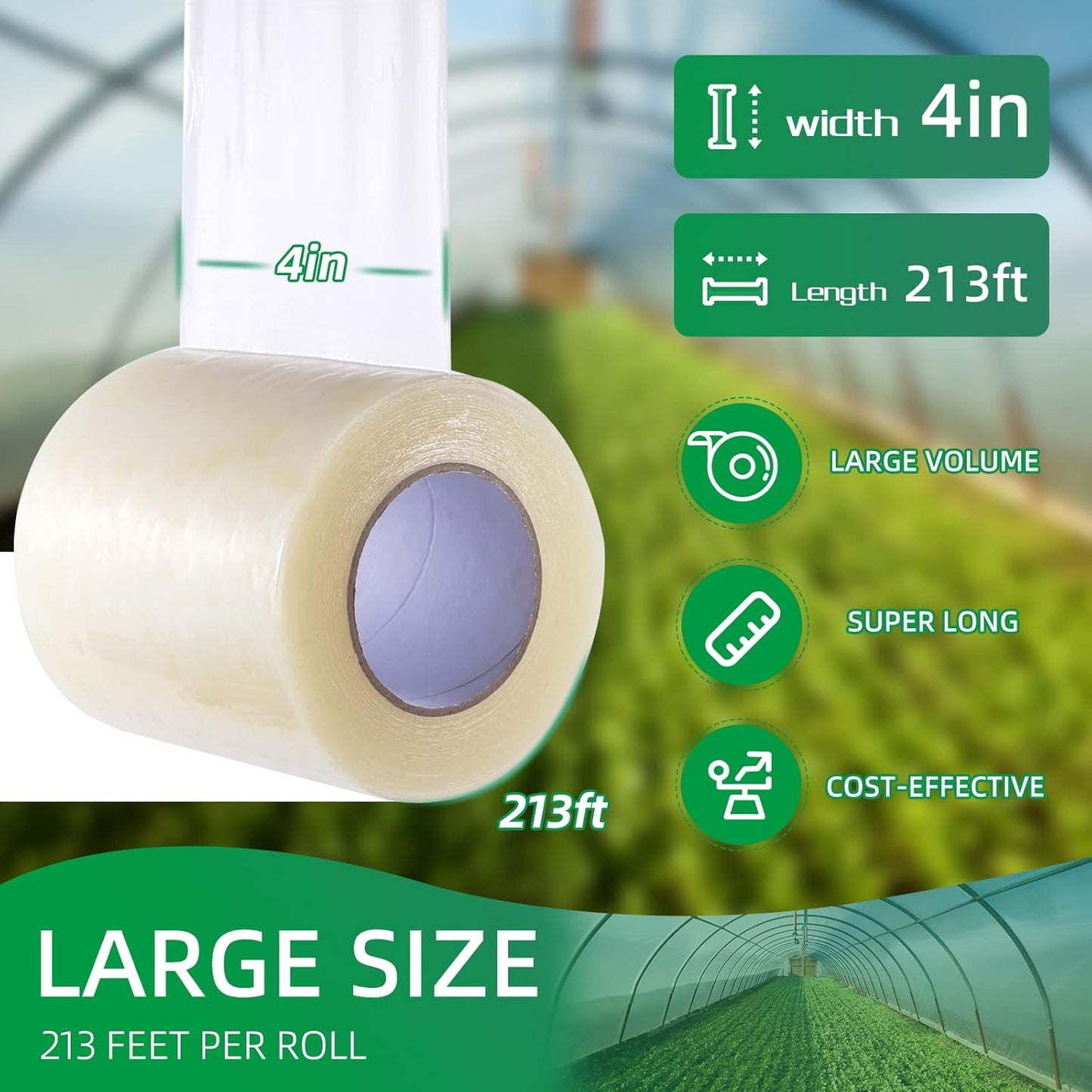 Greenhouse Repair Tape, 6.3 mil Thickness Greenhouse Plastic Tape, Clear UV Resistant Greenhouse Sheeting Coverings Film Tape(4inX213ft)