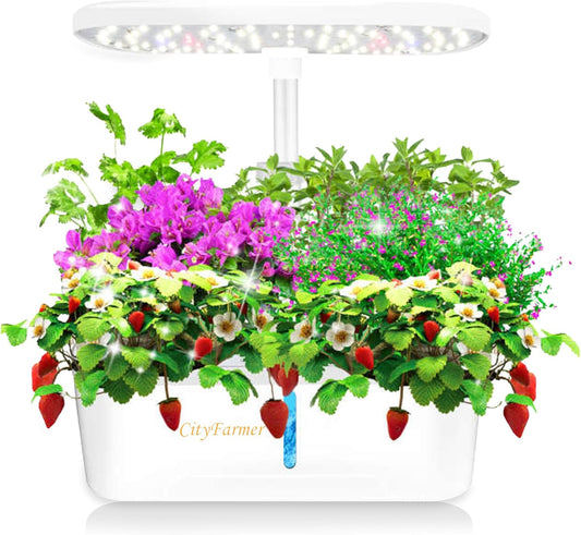 Indoor Hydroponics Growing System: Indoor Fresh Vegetable, Herb Garden Kit with LED Grow Light Quiet Smart Water Pump Automatic Timer - Planter for Home Kitchen Office (White, 12 pod)