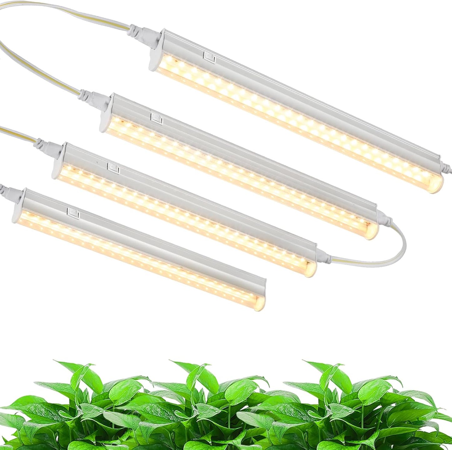 1FT T5 4-Pack Grow Lights for Indoor Plants, 3000K Warm Full Spectrum LED , Plant Grow Lamps with Side Switch, Suitable for Greenhouse Seed Starting, Vegetables, Plug and Play, Easy Installation