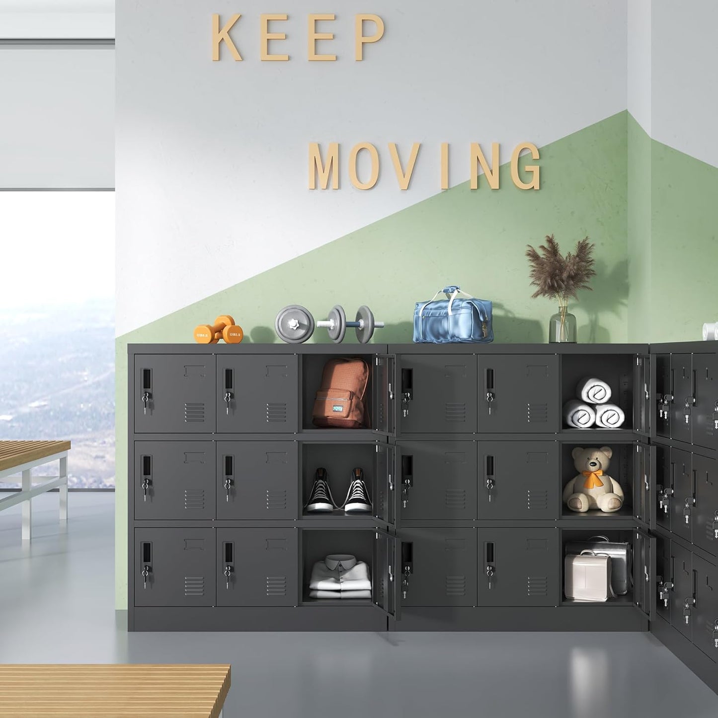 Employee Storage Locker,Metal Locker for Employees Office Steel Gym Lockers with Card Slot,Office Storage Lockers for Home,School(Black) (9Door-New)