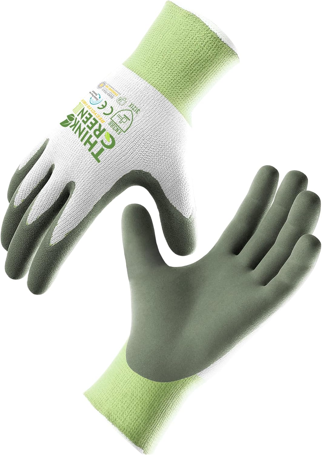 COOLJOB 3 Pairs Gardening Gloves for Women Men, 100% Recycled Polyester with Rubber Coated for Garden Patio Yard Lawn Work, Green, White & Grey, Large Size