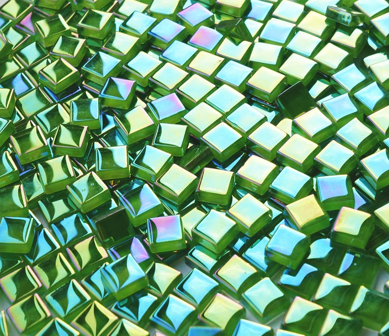 335PCS Lush Green Iridescent Mosaic Tiles, 300G Small Glass Perfect for DIY Crafts and Home Decoration, Ideal for Creative Art Projects, Great for Artists and Mosaic Lovers