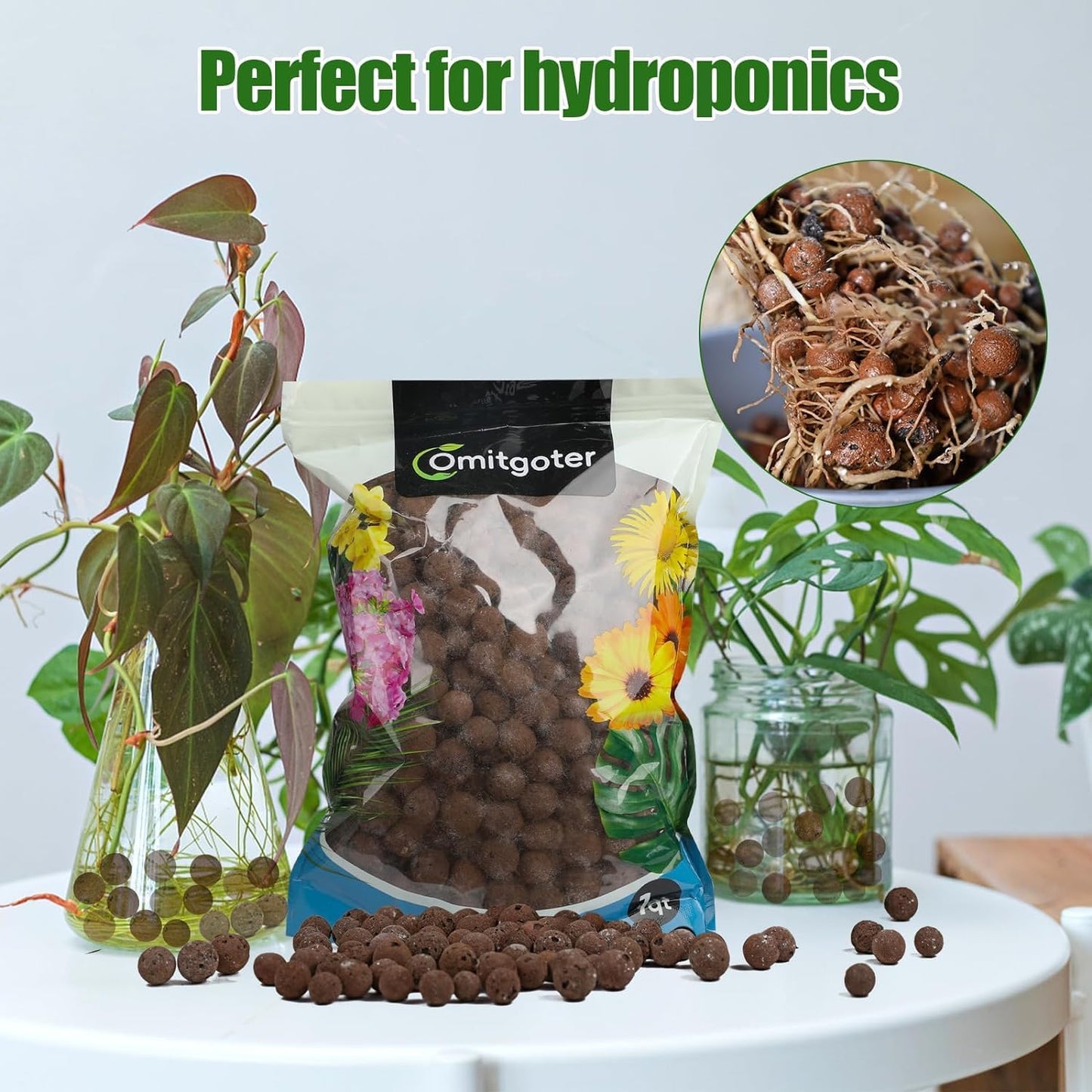 Expanded Clay Pebbles for Plants 1qt, Natural Organic Expanded Grow Media for Hydroponics, Drainage, Decoration, Aquaponics and Other Gardening Essentials