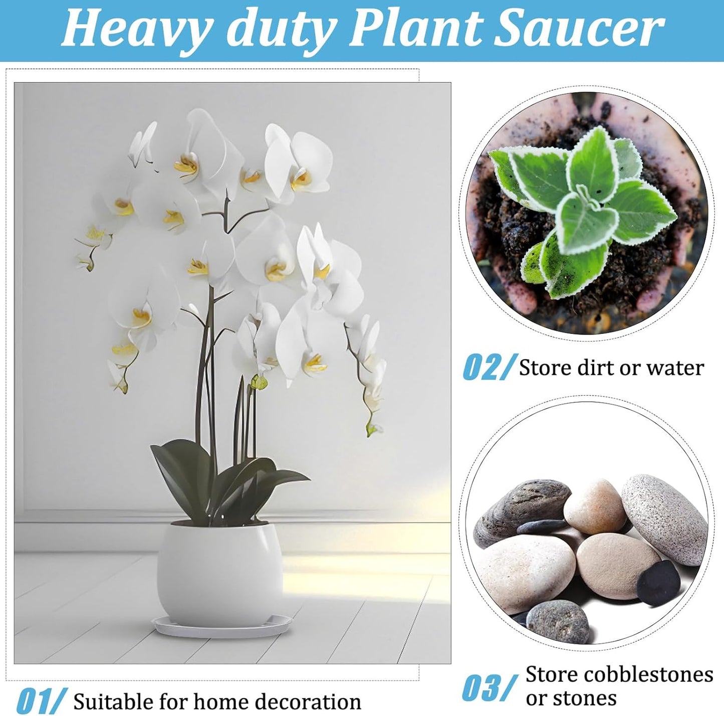 Eccliy 6 Pack Plastic Plant Saucer Heavy Duty Planter Saucers Large Plant Pot Saucers Plastic Water Trays for Indoors and Outdoors Flower Plant Plant Drip (White,16 Inch)