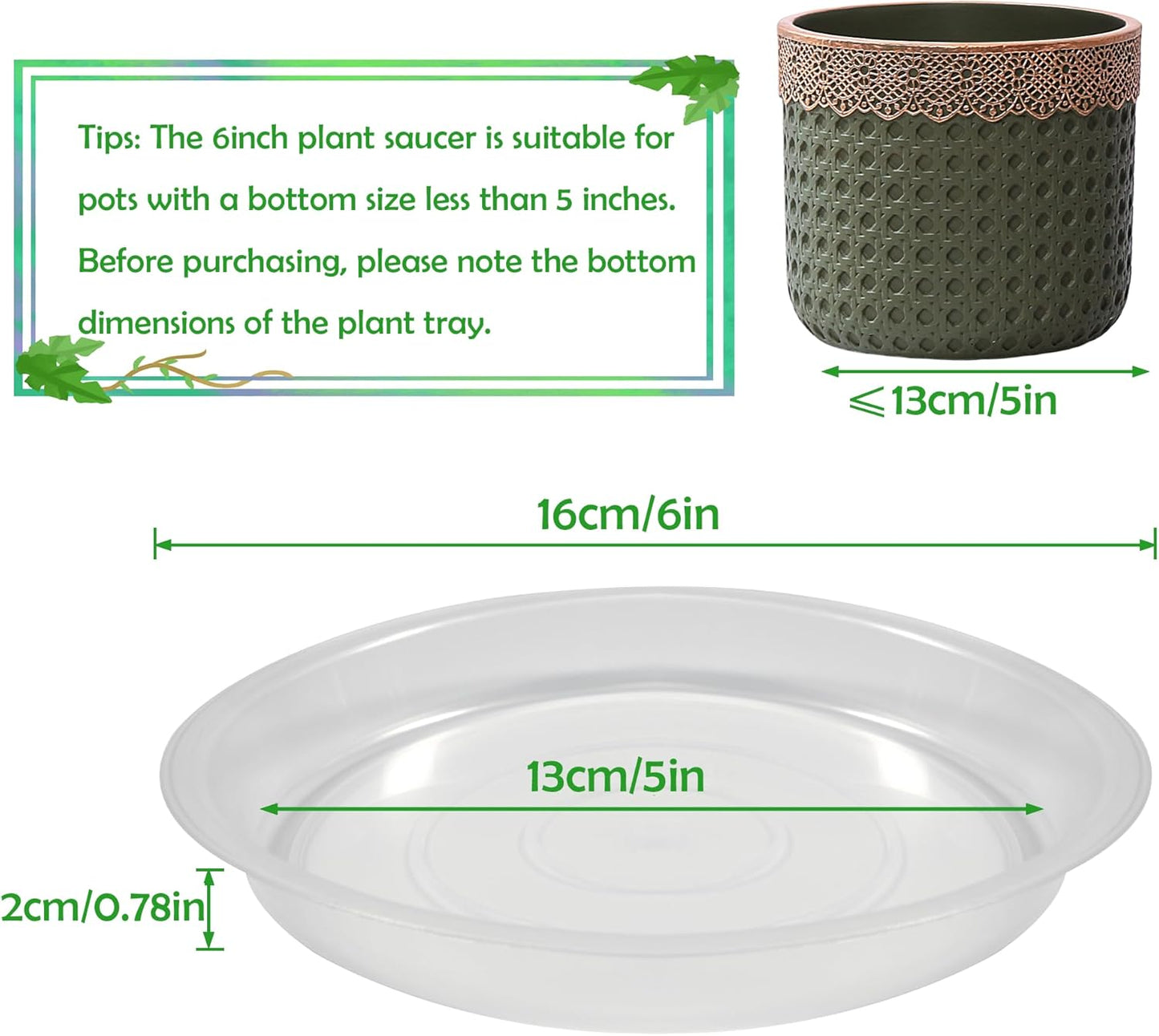 12 Pack 6 Inch Round Plant Saucers for Less 5 Inch Pot Indoors Outdoors Plant Trays for Pots Planter Saucer Plastic Plant Drip Tray Flower Planter Water Tray for Potted Plant(Clear, 6"(12pcs))