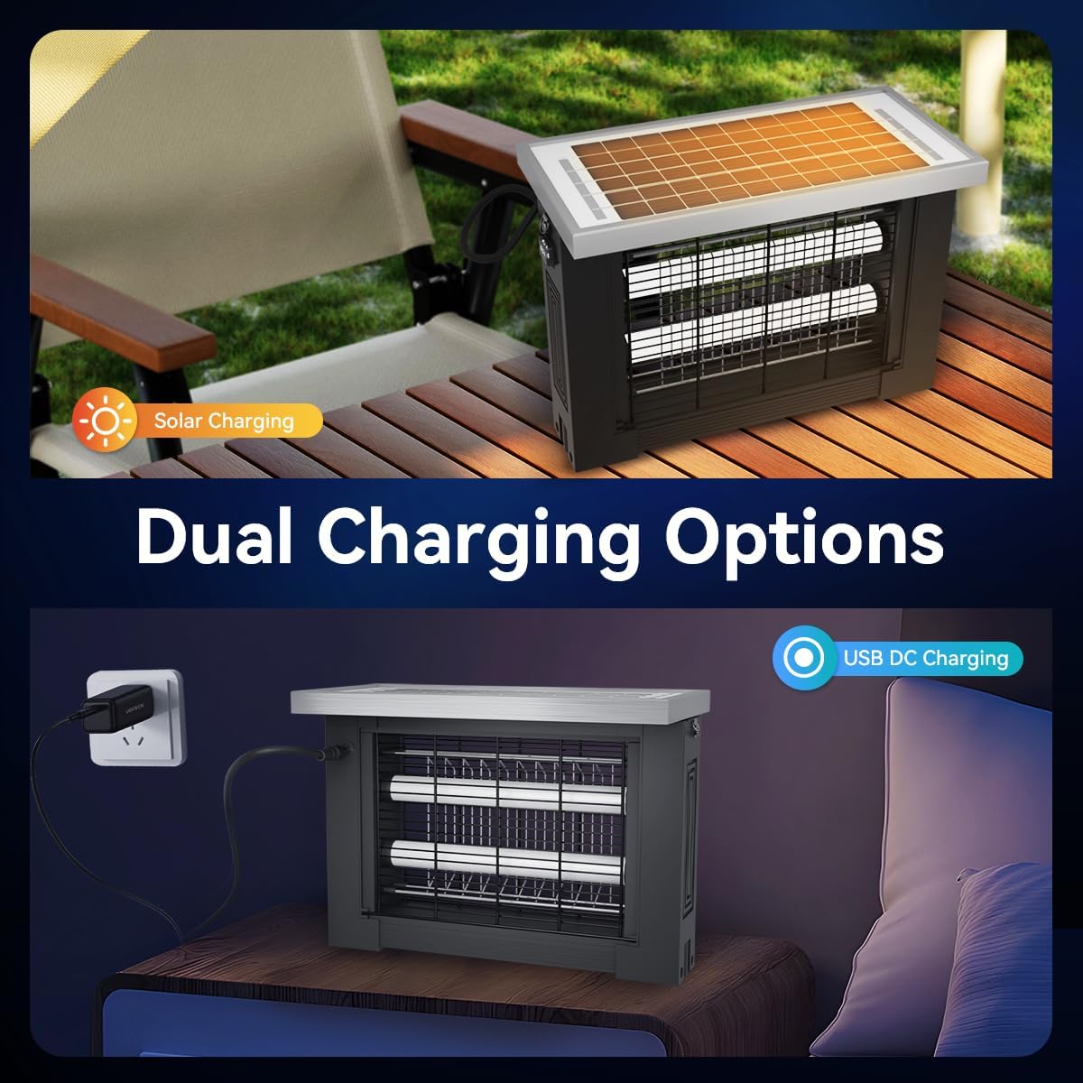 Solar Bug Zapper Outdoor Waterproof Patio Mosquito Zapper Solar Powered with Light Sensor Portable Camping Fly Trap for 2000 sq.ft Fly Zapper Mosquito Killer Ideal for Garden and Backyard