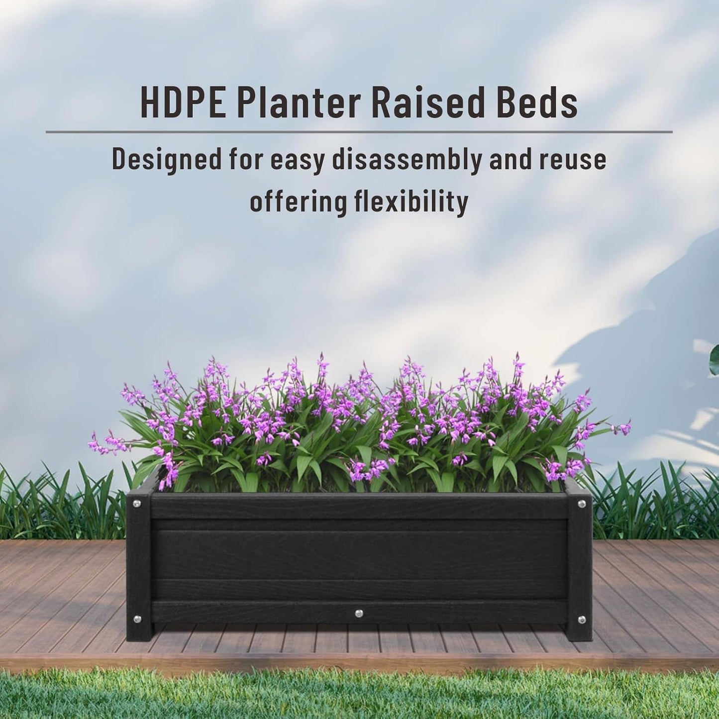 HDPE Raised Planter Box Outdoor,Rot-Resistant and Non-Cracking,Raised Beds for Gardening 29.5 * 14.4 * 9.8 in for Yard,Lawn,Outdoor Planter Boxes Rectangle with Drainage Holes Black