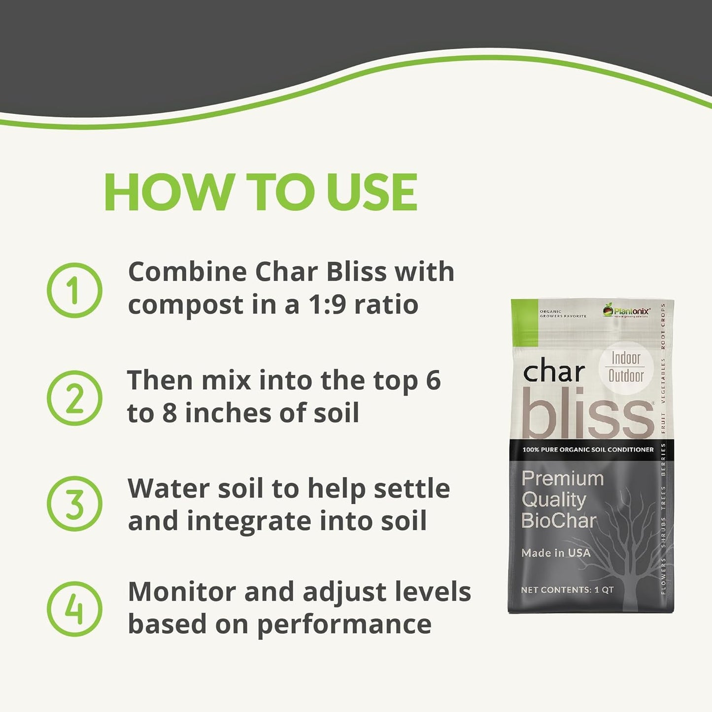 Char Bliss (1 Cubic Ft) - Organic Biochar for Plants - OMRI-Listed Biochar Soil Amendment Organic - Horticultural Charcoal for Plants, Gardening, & Potting Soil - 100% Natural and Renewable Bio Char