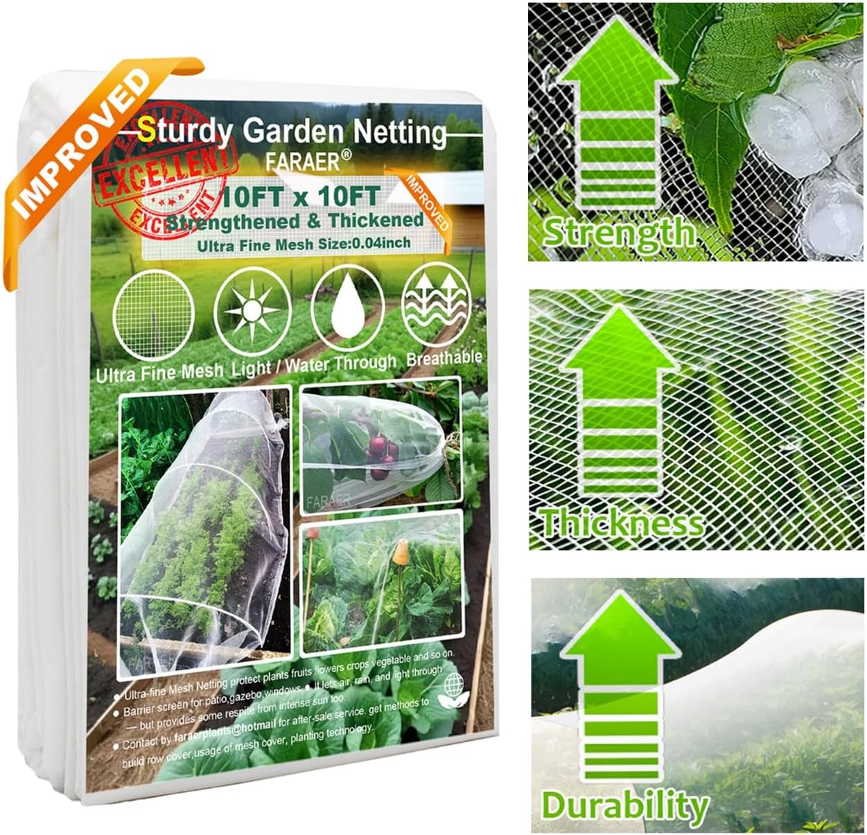 Garden Pest Barrier Netting, Insect Barrier Thickened Mesh Net Plant Covers 10x10Ft Ultra Fine Protection Netting for Vegetable Fruits Crops Row Cover Strawberry Raised Bed Bugs Out Screen Net