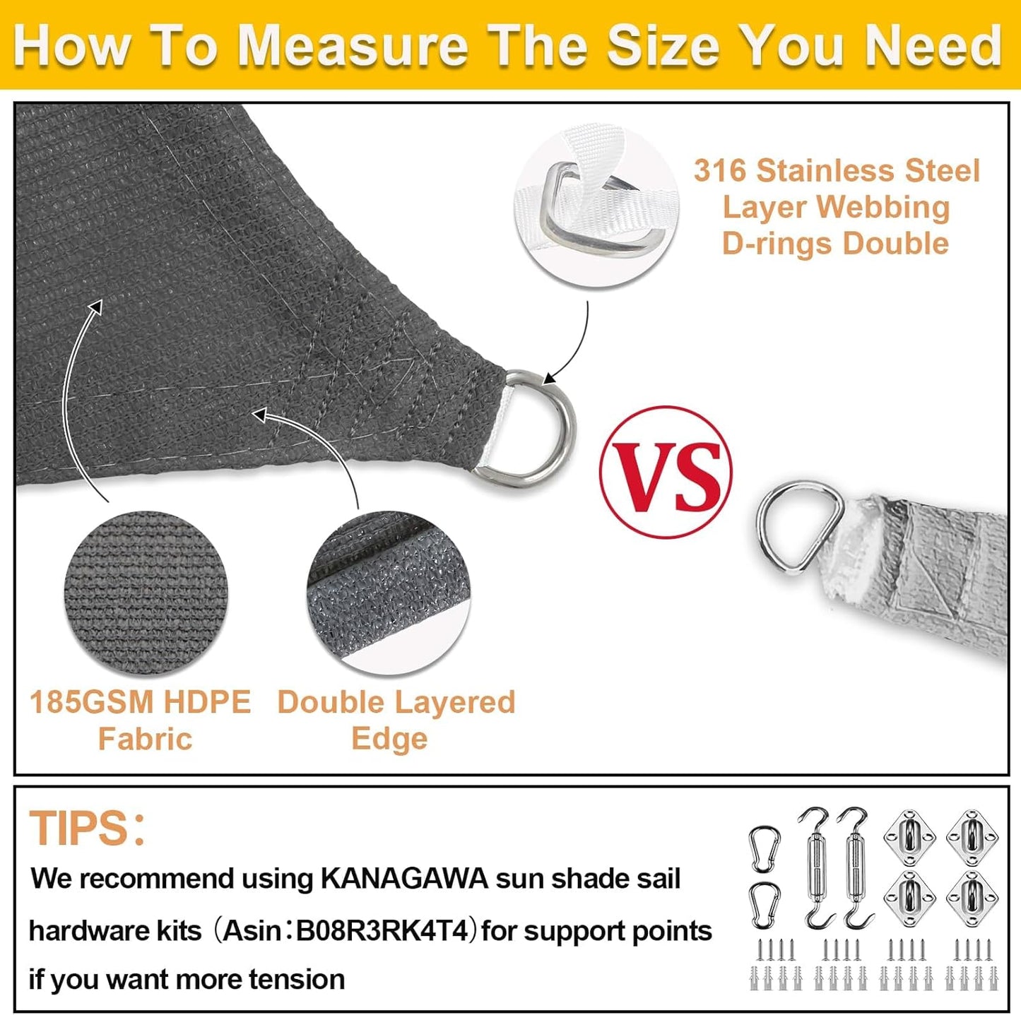 KANAGAWA Sun Shade Sail 13'x20' Dark Gray Rectangle UV Block Canopy Awning Shelter Fabric Cloth Screen for Outdoor Patio Garden Backyard