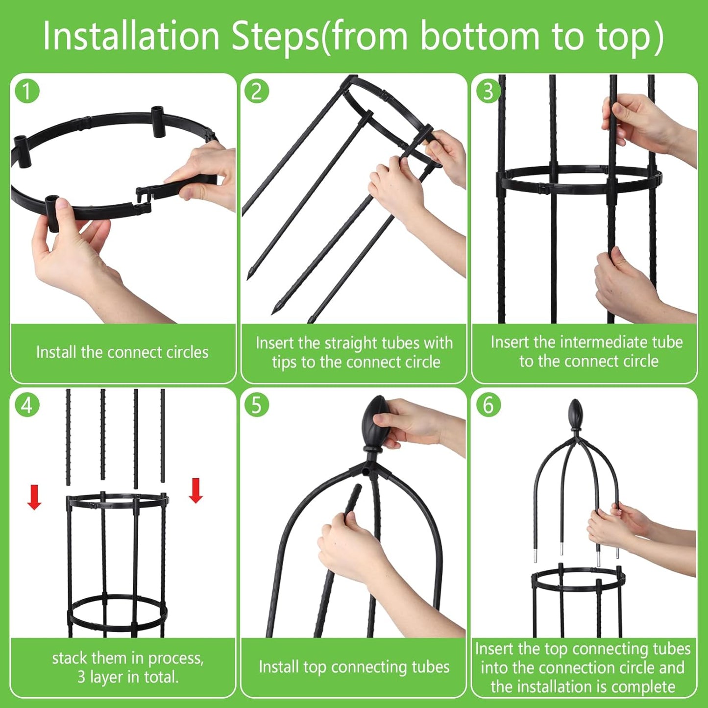 2 Pack 5Ft Tall Garden Obelisk Trellis for Climbing Plants Outdoor, Plant Trellis Garden Tower Trellis for Potted Plant Climbing, Flowers Vegetable Cucumber Trellis