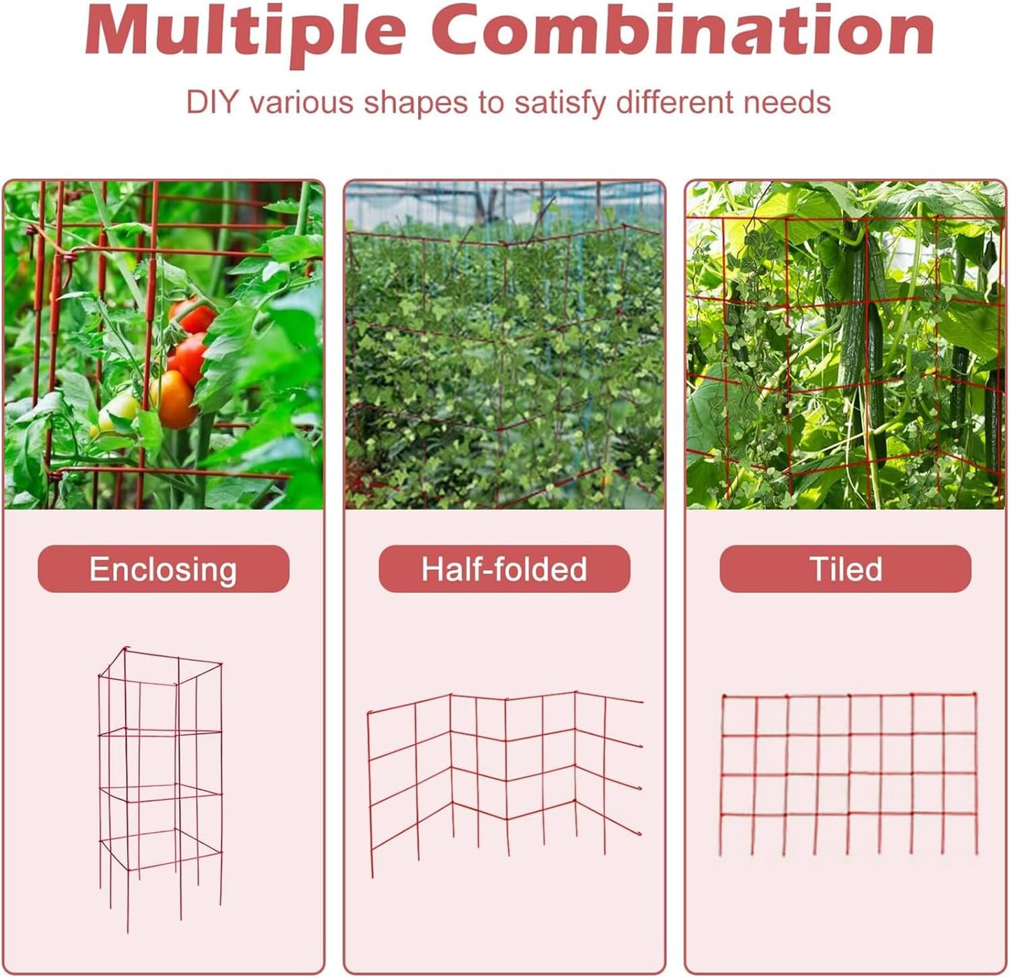 DoCred 4 Pack Tomato Cage, Folding Tomato Cage Heavy Duty Metal Square Tomato Cages Coated Steel Garden Plant Support Stake Tower for Climbing Vegetables, Plants, Flowers, Steel Red