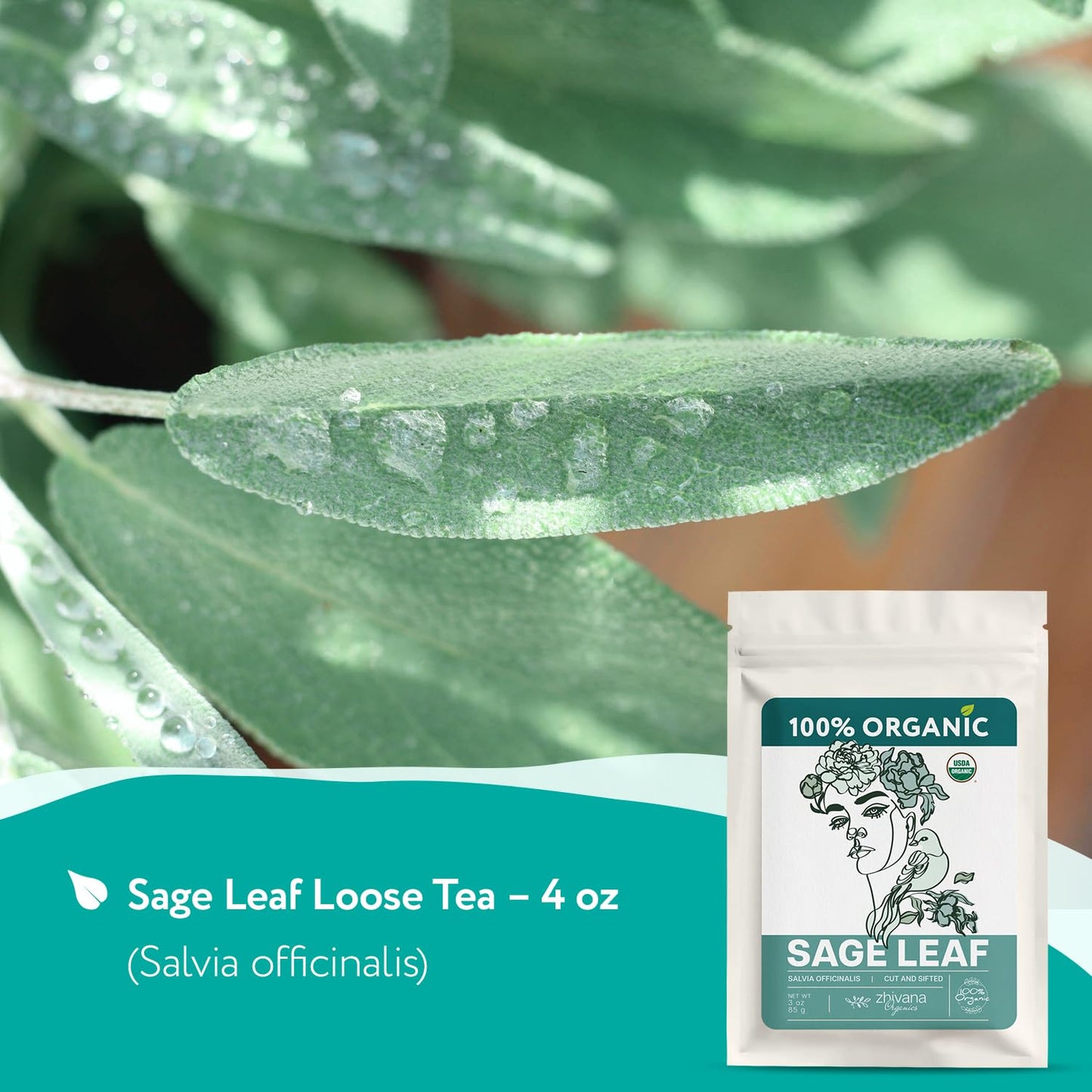 Organic Sage Leaf (4 oz.) (Salvia officinalis) – Loose Dried Leaves – Edible Grade for Tea, Seasoning & Herbal Uses