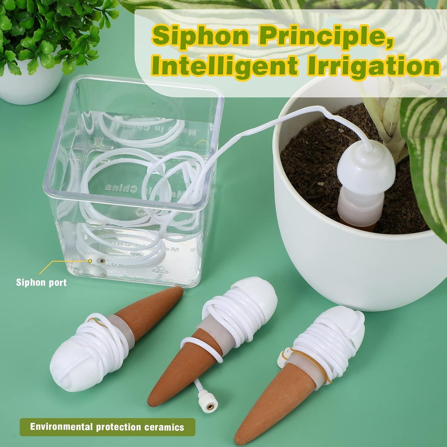 Hestya 10 Pack Plant Watering Stakes Automatic Devices Plant Self Drip Irrigation Slow Release Indoor Outdoor Terracotta Water Spikes for Potted Plants Flower (White Base)