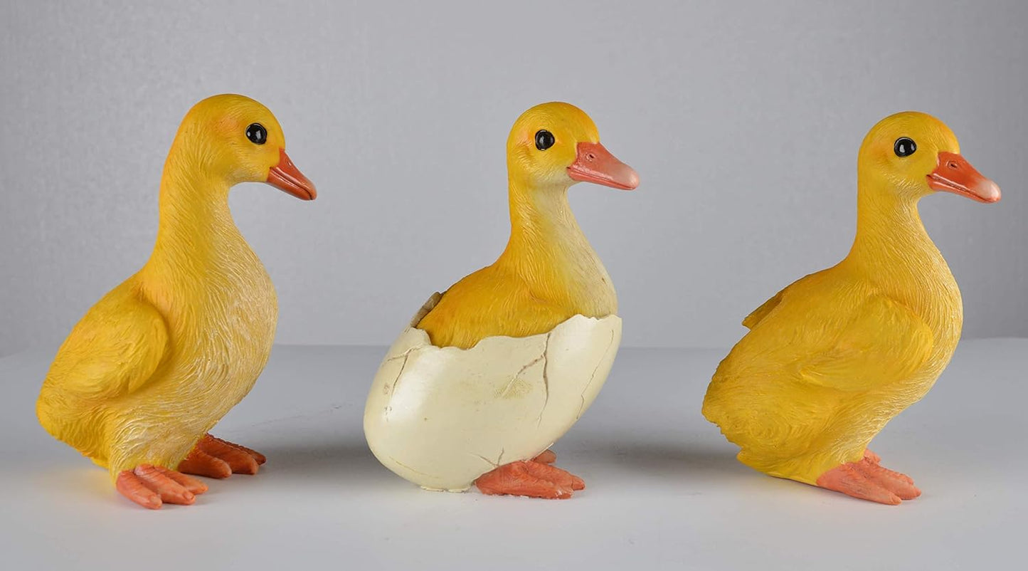 JORAE Ducks Statue Yard Garden Decorations Set of Three, Ducklings Ornament Animal Outdoor Statue, 5 in, Polyresin