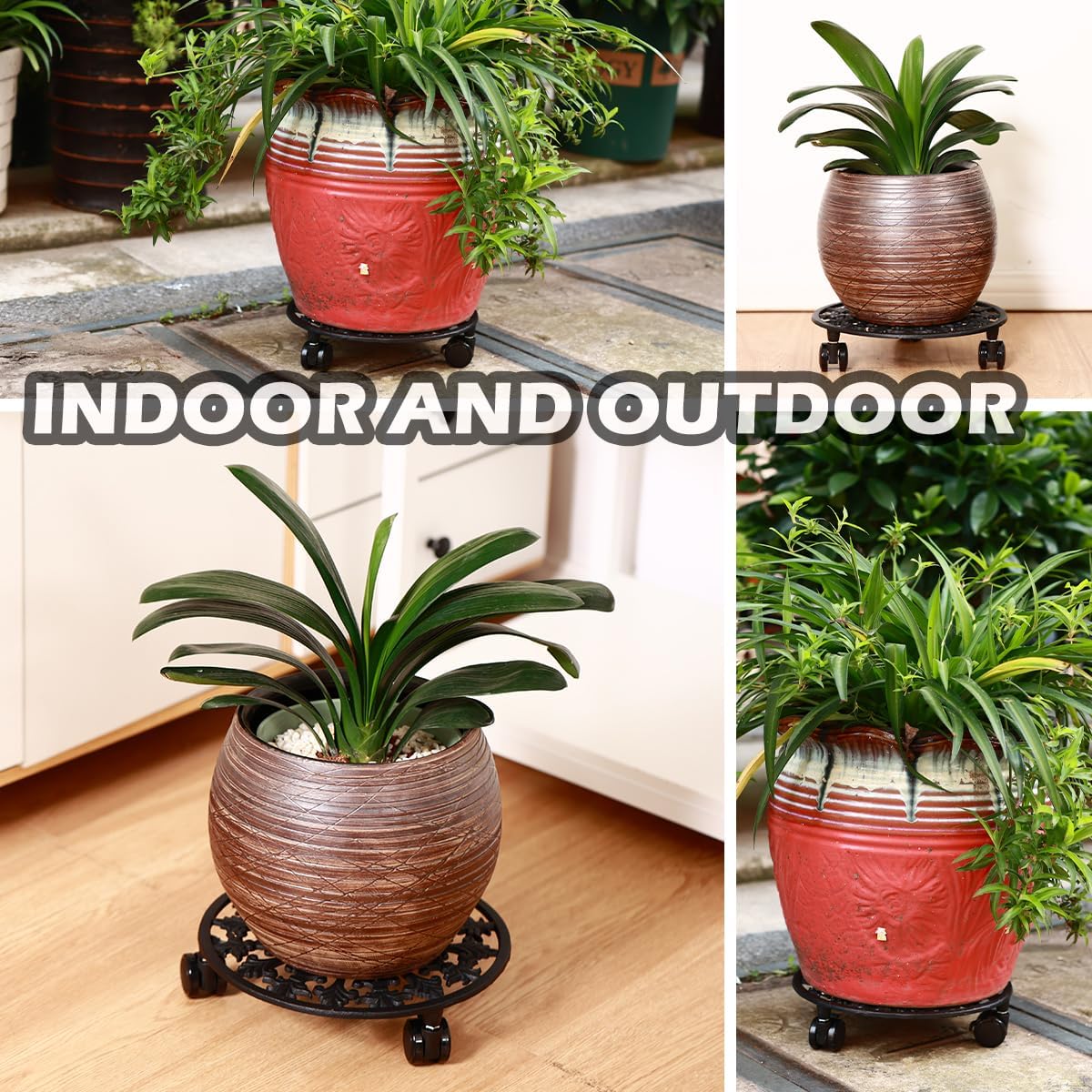 2 Pack Heavy Duty Plant Caddy with Wheels - 11 Inch Metal Plant Stand with Rolling Wheels - Wrought Iron Plant Dolly for Indoor and Outdoor