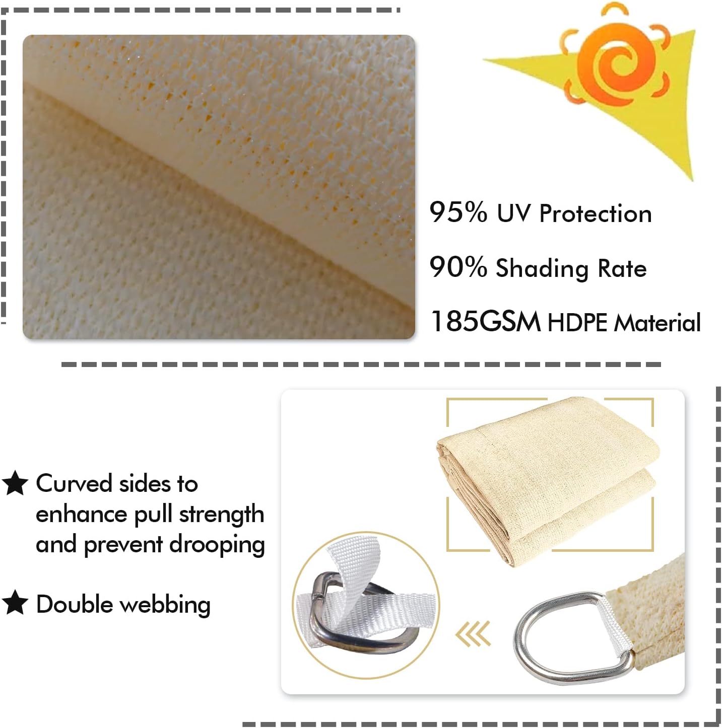 KANAGAWA 9'X13' Cream Custom Size Sun Shade Sail Rectangle UV Block Canopy Cover for Patio Backyard Lawn Garden Outdoor (Customized Available)