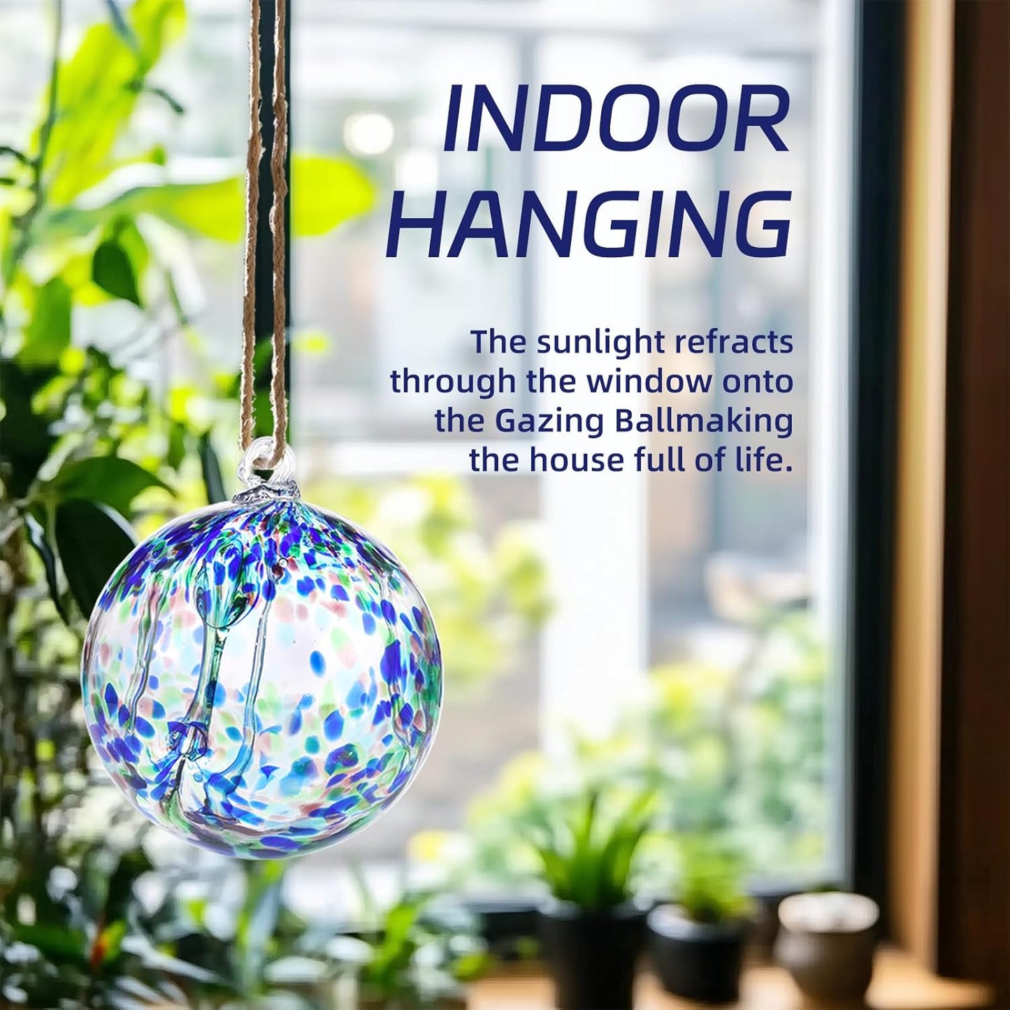 VOREEN 6" Hanging Glass Garden Gazing Ball Hand Blown Glass Witch Ball Christmas Ornament Friendship Balls for Outdoor Garden Patio Window Home Décor Gift for Mom Wife Friend, Green Blue
