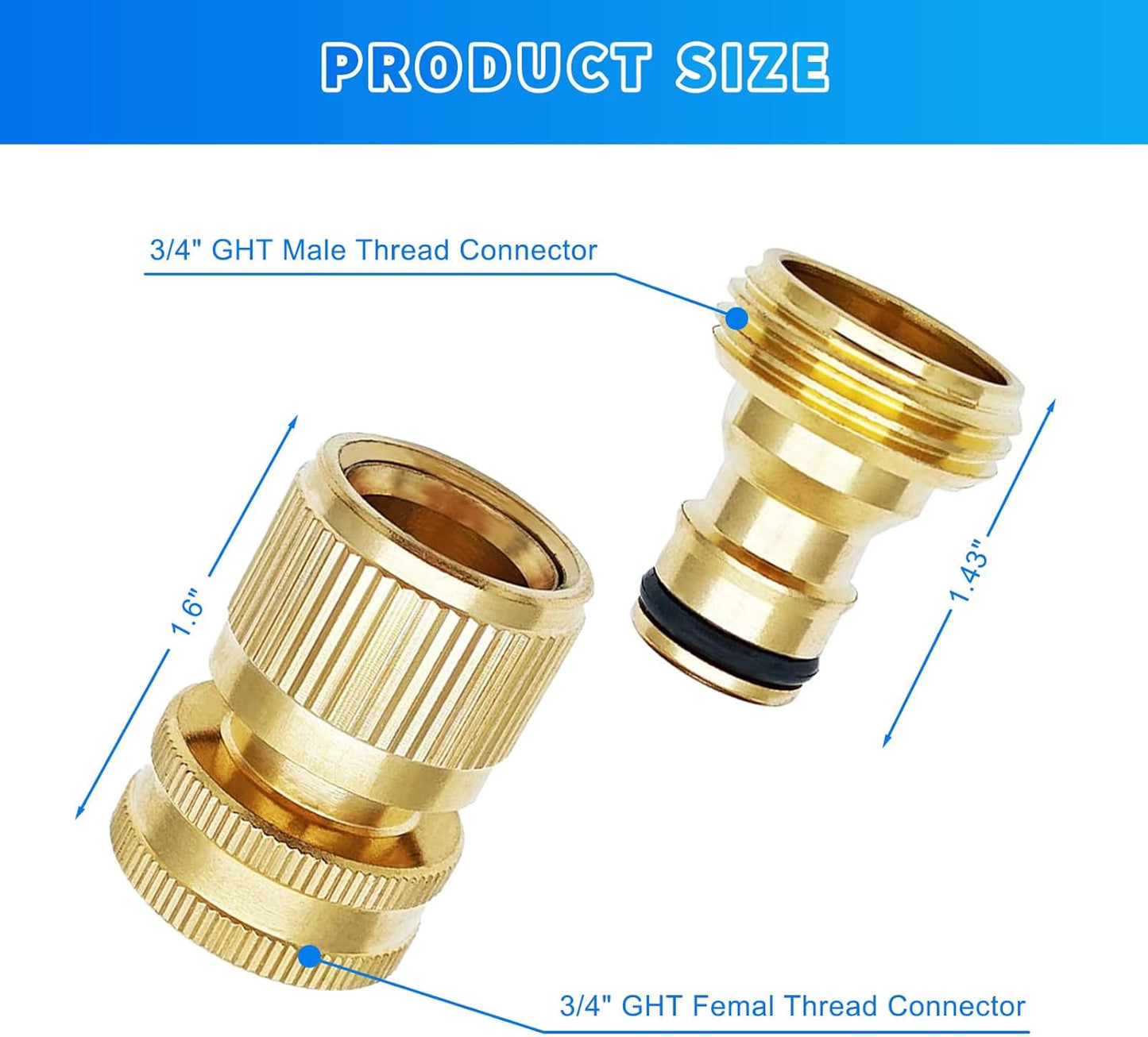 Garden Hose Quick Connector 3/4 Inch GHT, Solid Brass No-Leak Kit (4 Sets: 4 Male + 4 Female) - Quick Connect Fittings for Water Hose