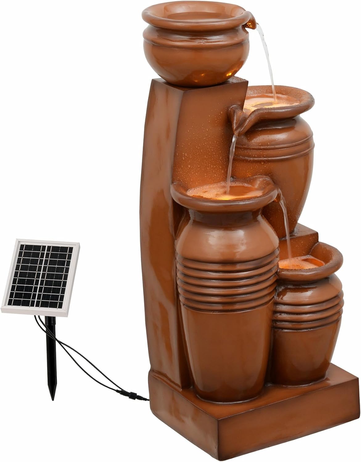 Teamson Home 28.7" 4-Tier Cascading Bowl Solar Powered Water Fountain for Outdoor Living Spaces, Terracotta