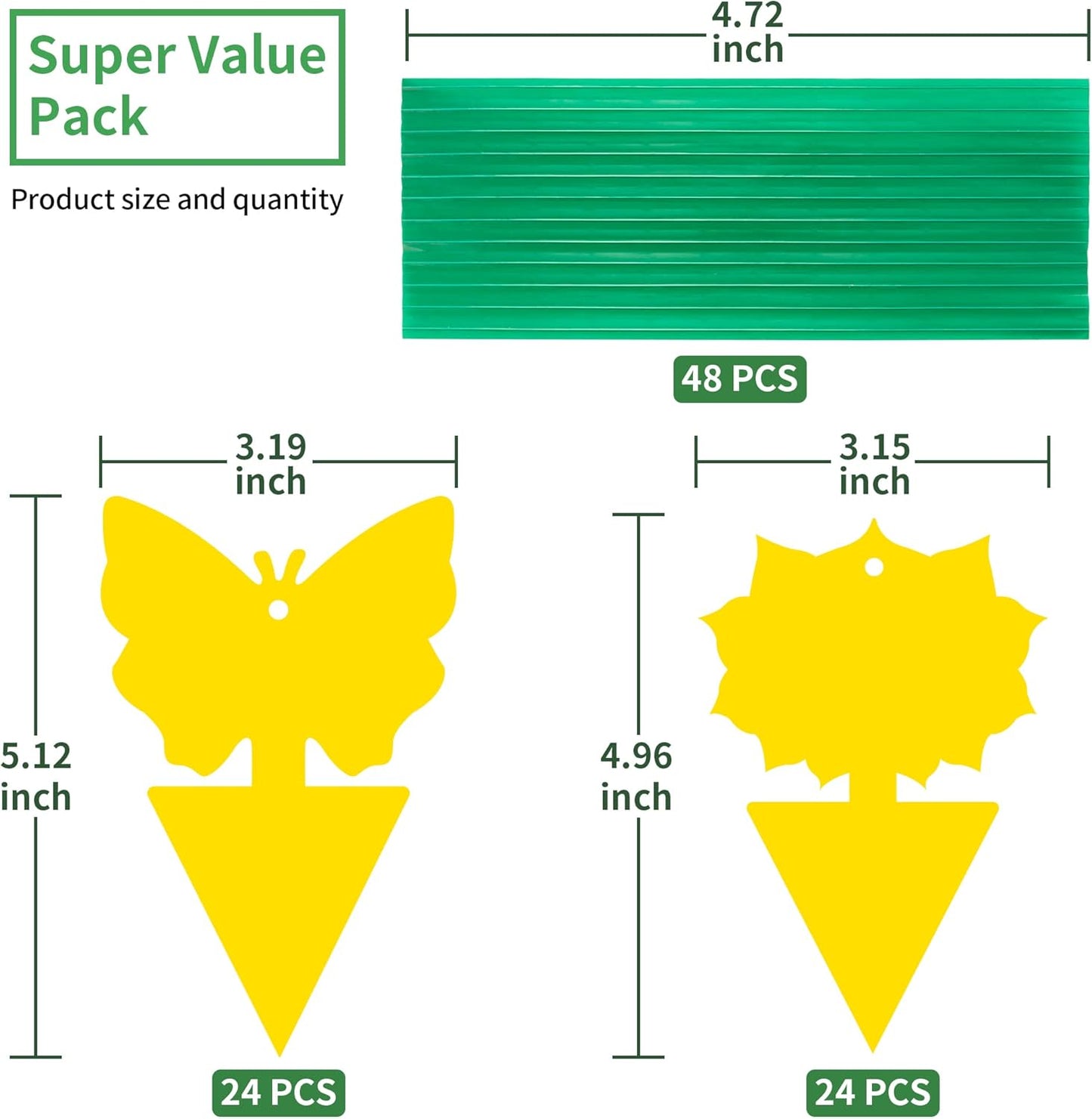 LULUCATCH Fruit Fly Sticky Trap 48 Pack, Safe Gnat Traps for Fruits, Plants, Super Sticky Fly Trap for Indoor, Outdoor, Kitchen, Insect Catcher for White Flies, Mosquitos, Fungus Gnats, Flying Insects