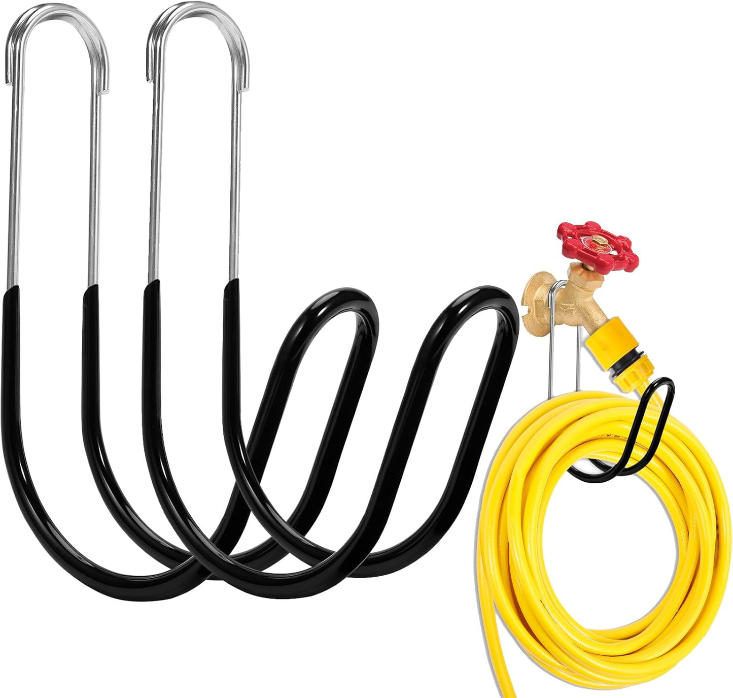 Garden Hose Holder Water Hose Hanger Wall Mounted,304Stainless Steel Solid Hose Hook Holds Up to 50Ft Garden Hose, Expandable Hose, Water Hose(Black Paint 2pcs)