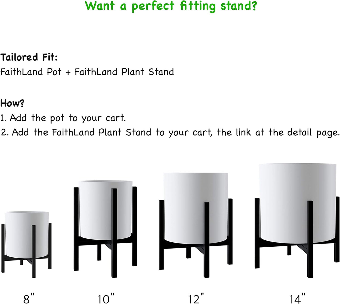 FaithLand Plant Pot 14 inch - Perfectly Fits Mid-Century Modern Plant Stand - Drainage Plug and Drainage Mesh Screen - Matte White