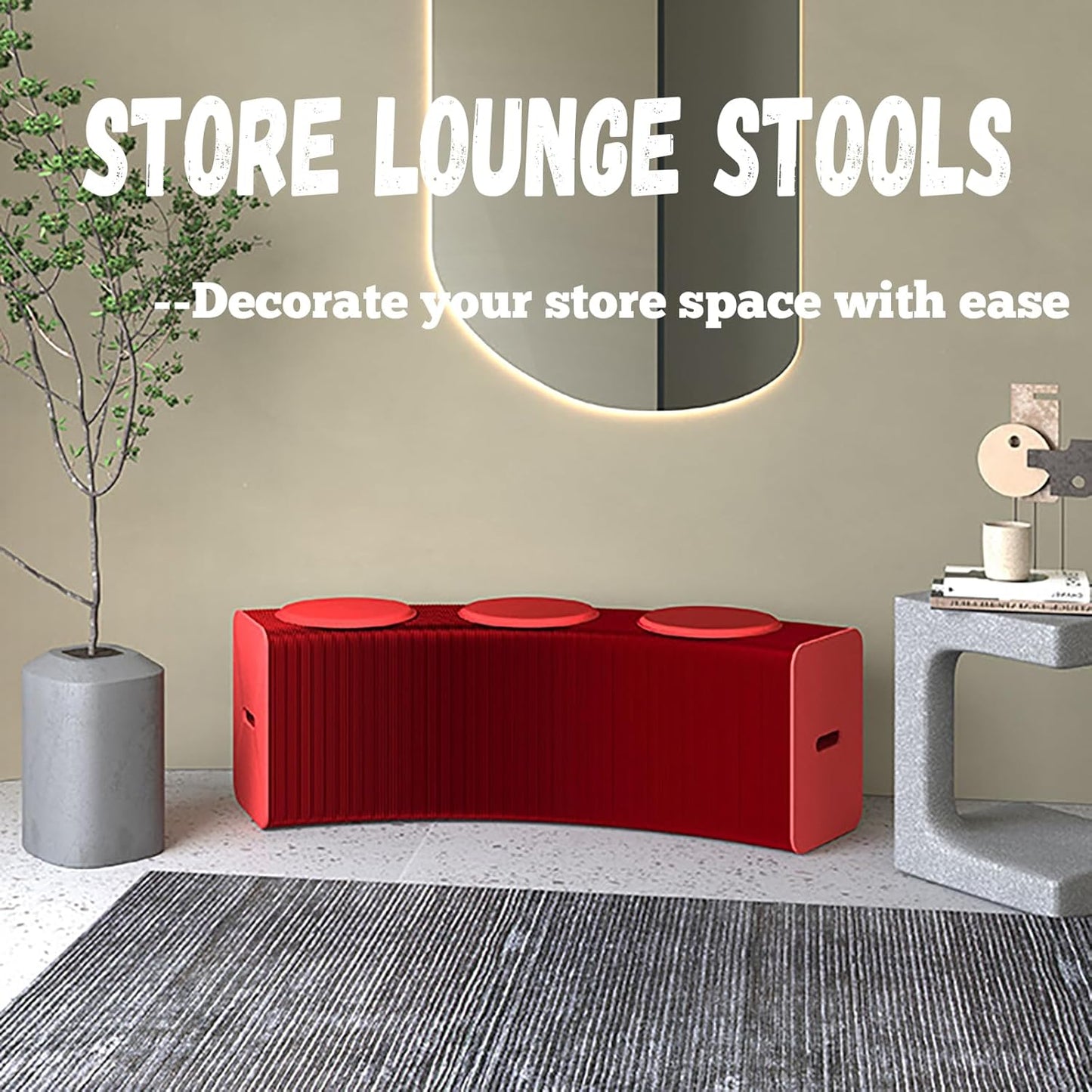 Foldable Kraft Paper Stool, Honeycomb Accordion Folding Bench, Collapsible Paper Stool for Small Spaces, Portable Footrest and Side Table for Living Room and Office,Red-44×31×600cm