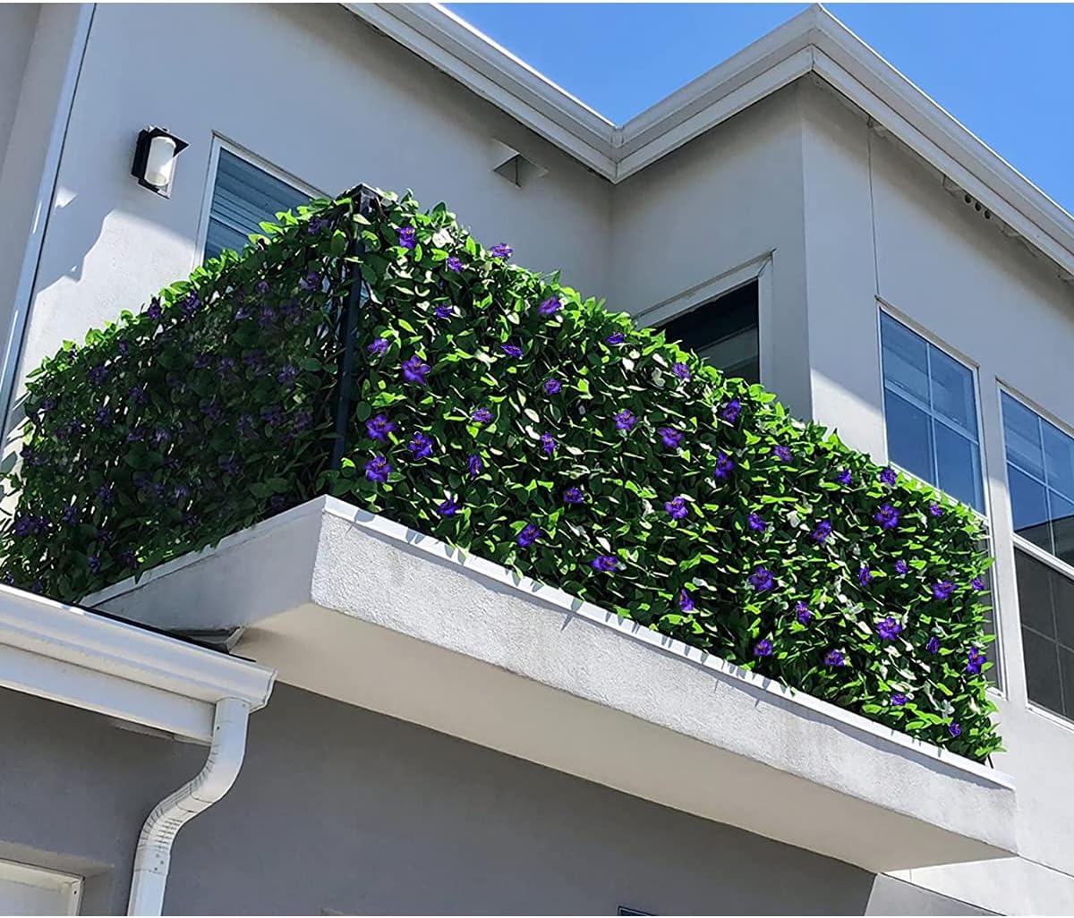 Expandable Fence Privacy Screen for Balcony Patio Outdoor,Decorative Faux Ivy Fencing Panel,Artificial Hedges (Single Sided Leaves) (4, Green Flowers)