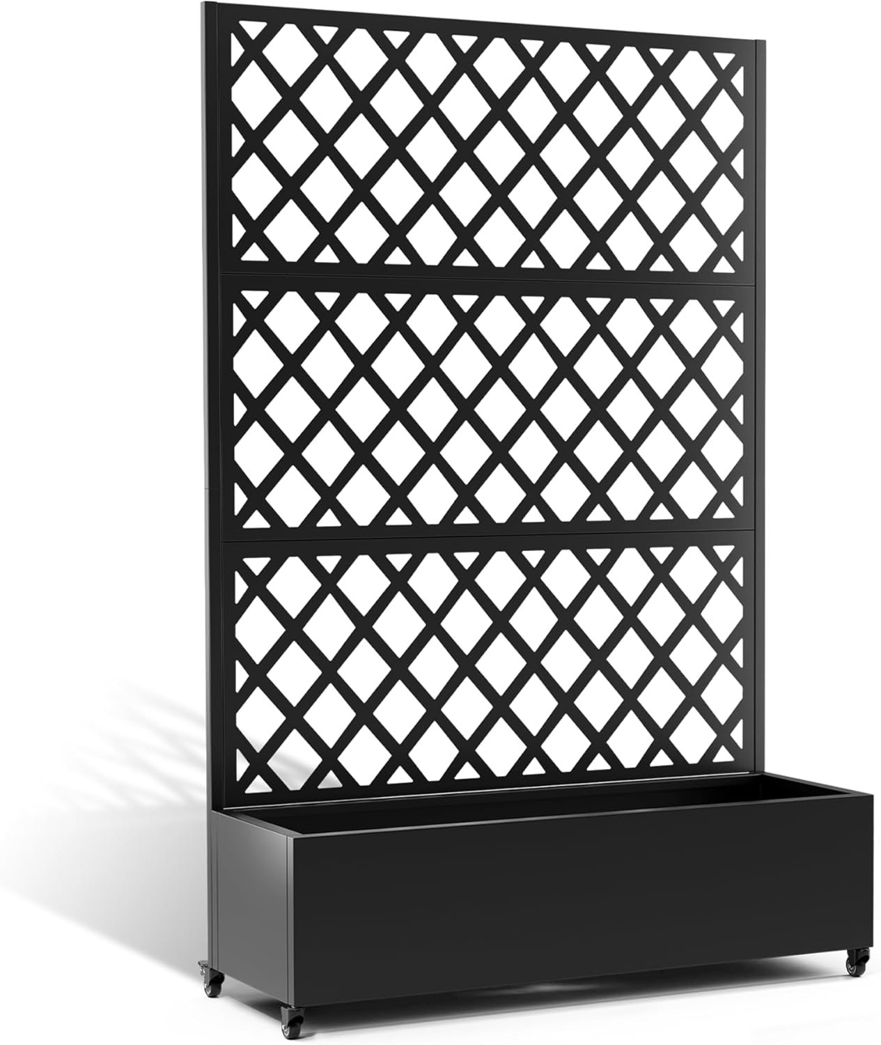 Metal Planter Box with Trellis, Heavy-Duty Raised Garden Bed for Climbing Plants, Drainage Hole, Outdoor Planter Box with Privacy Screen，47''L×16''W×71''H