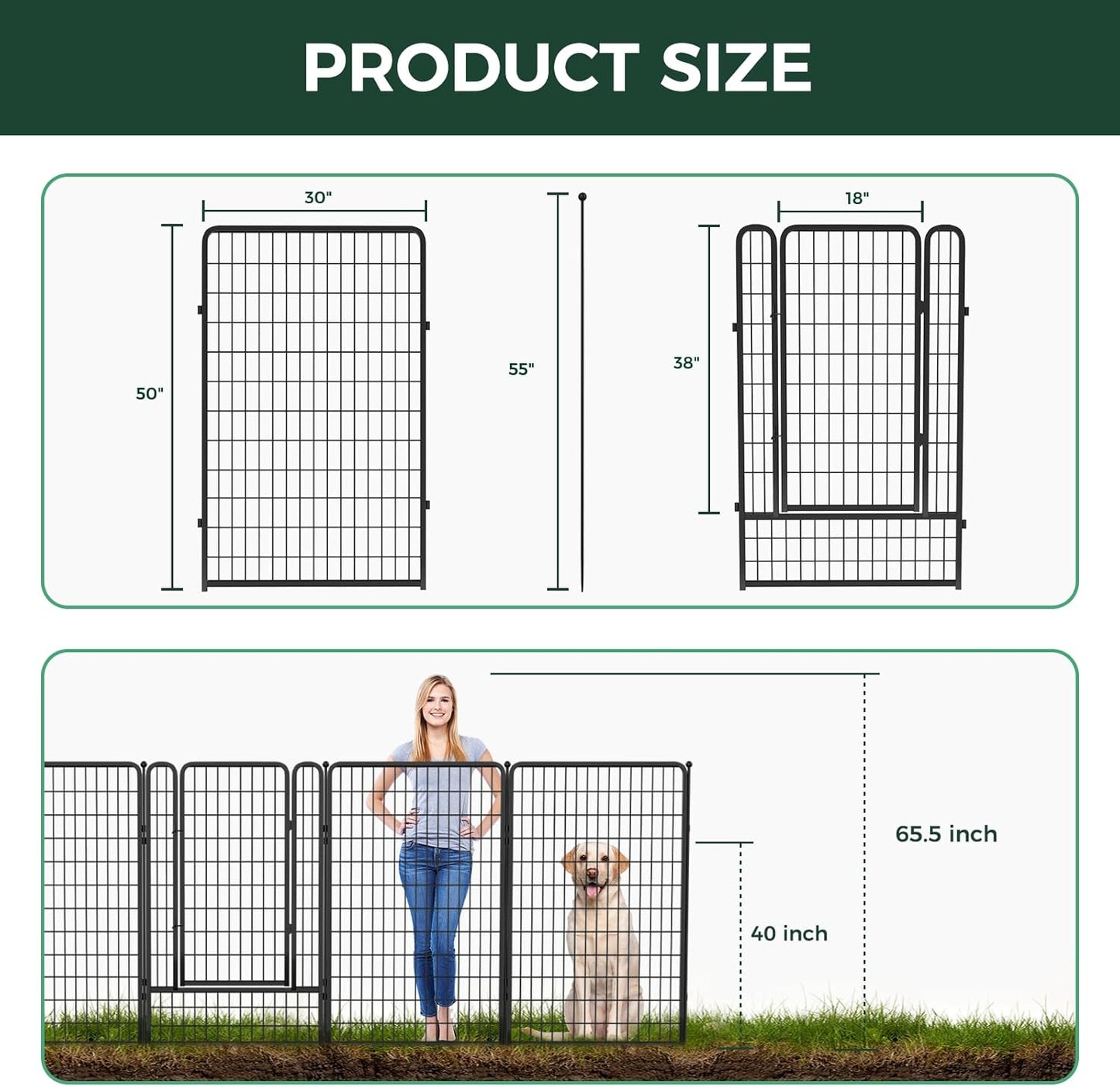 FXW Garden Fence Outdoor for The Yard – 50in(H) x 5.2ft(L) Heavy Duty Metal Animal Barrier for Dog and Rabbit, Decorative Dog Fence, 2 Panels, Black
